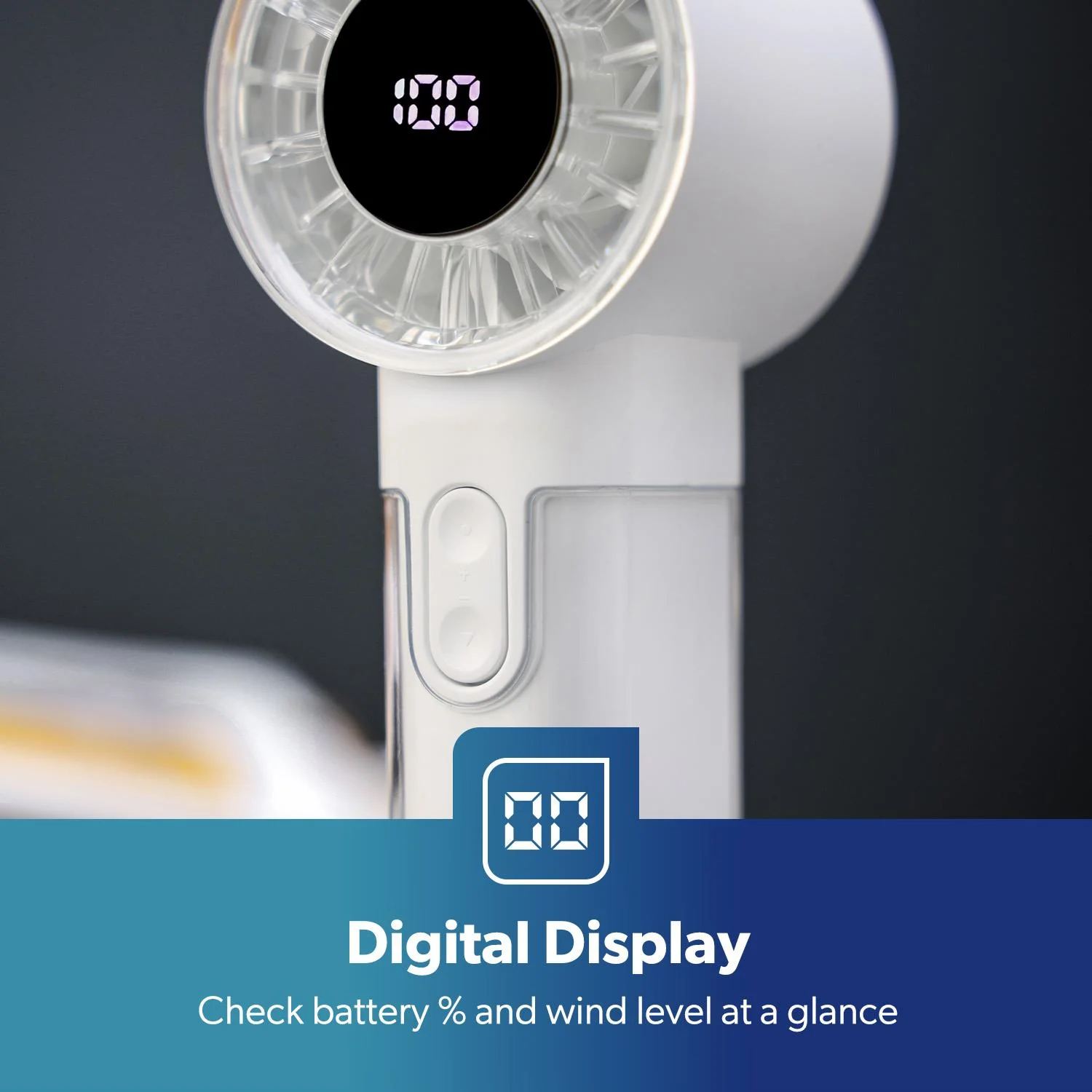 2-Pack White Hand Held Mini Digital 100-Speed Travel Fans - Image 7