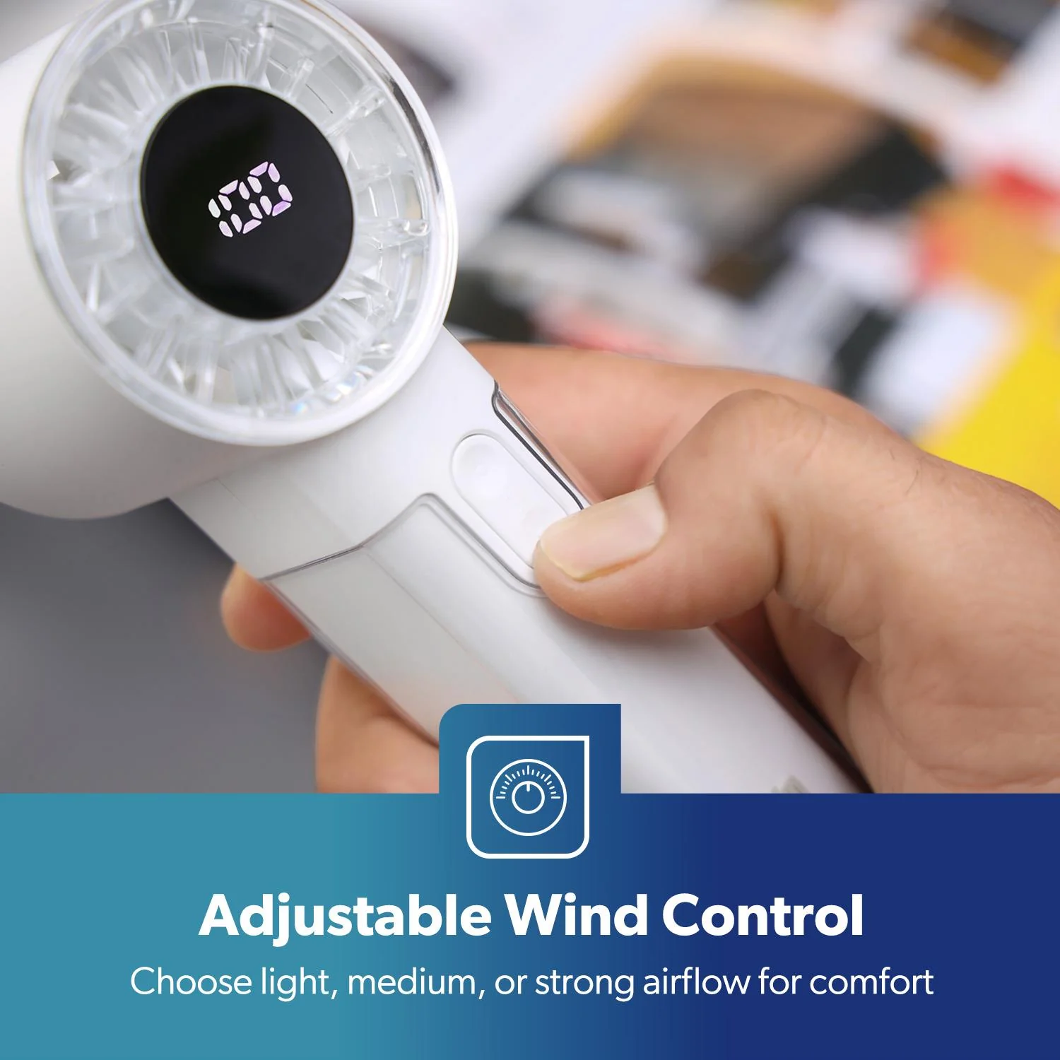 2-Pack White Hand Held Mini Digital 100-Speed Travel Fans - Image 8