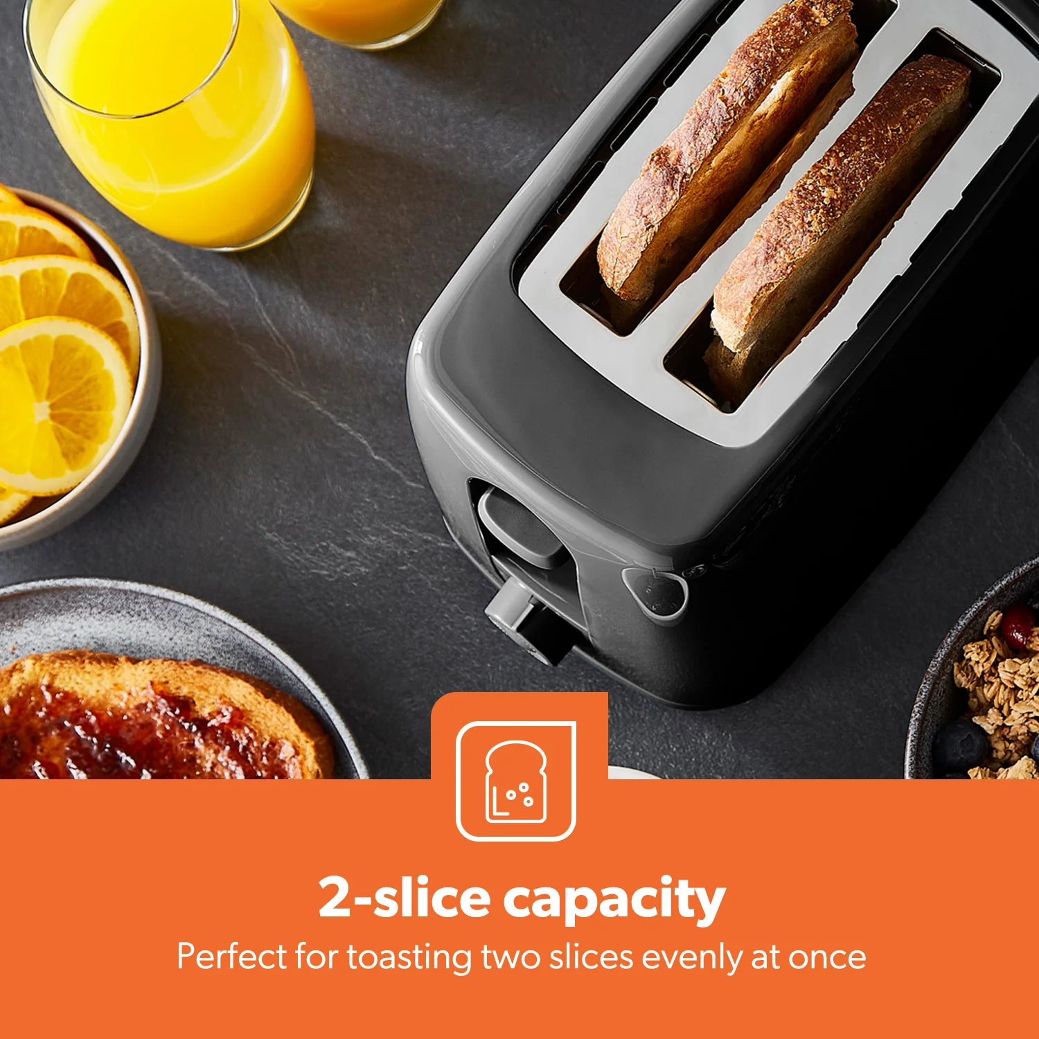 2-Slice Black Bread Toaster With 6 Level Browning Control - Image 3