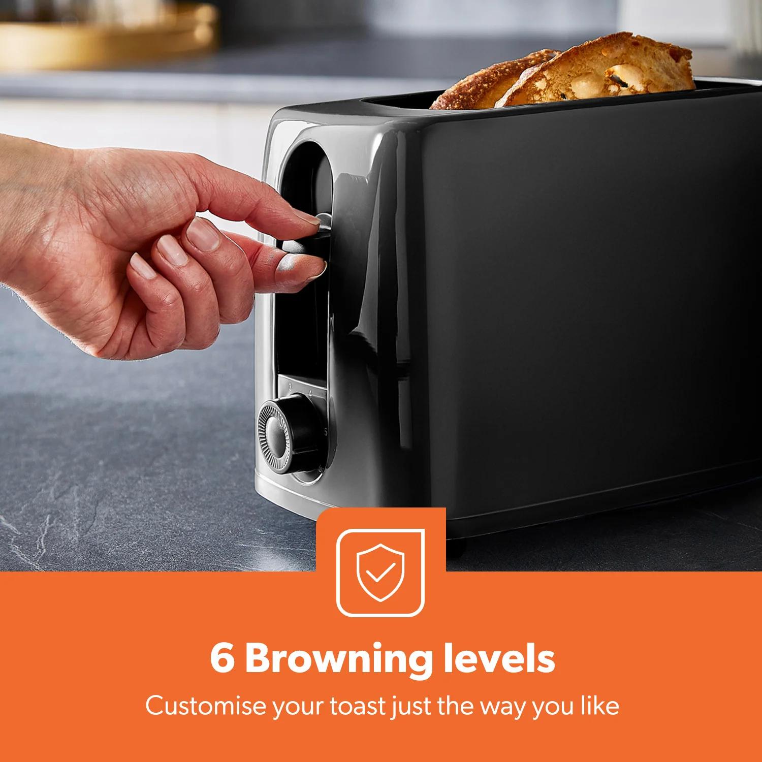 2-Slice Black Bread Toaster With 6 Level Browning Control - Image 4