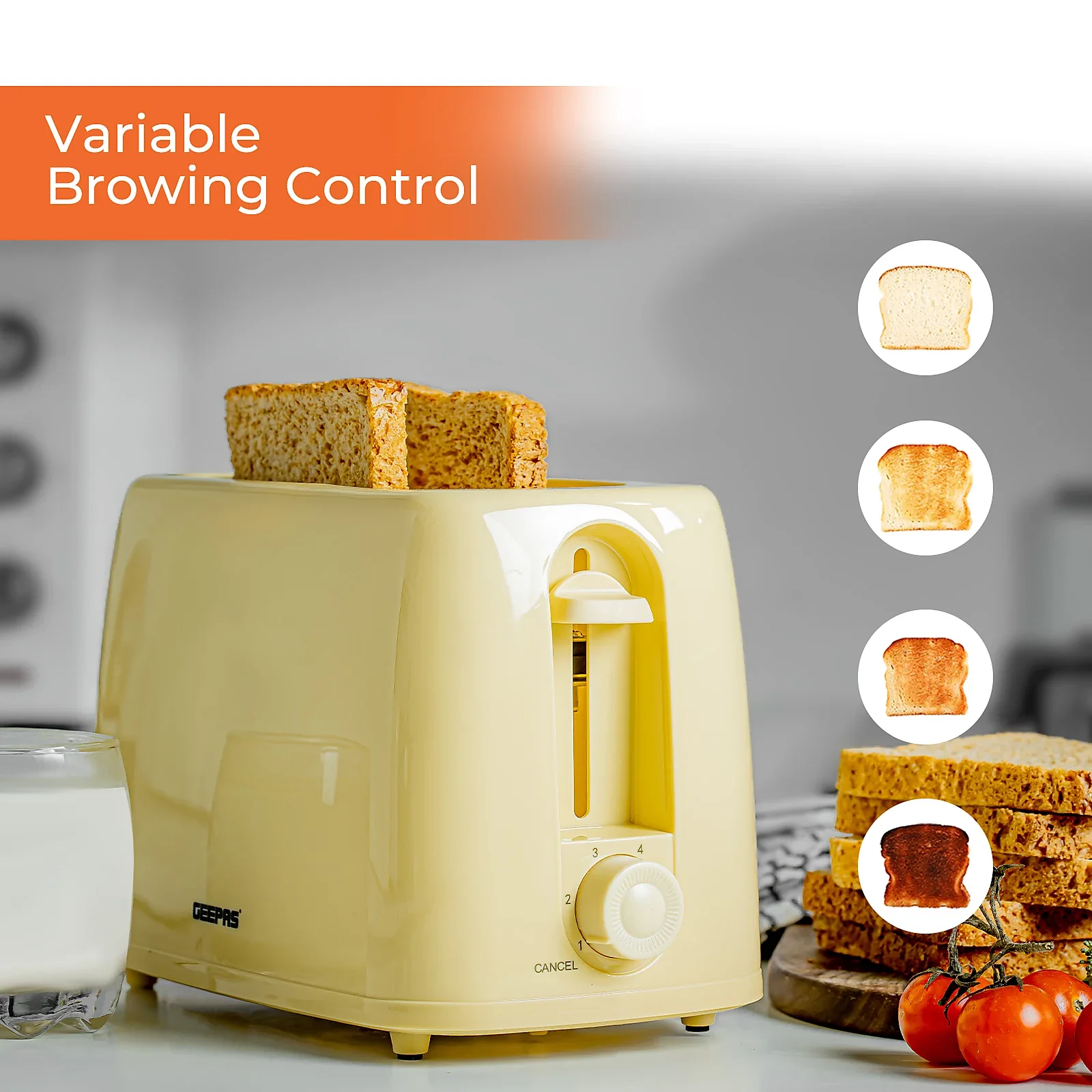 2 Slice Bread Toaster 6 Level Browning Control with Crumb Tray - Image 3