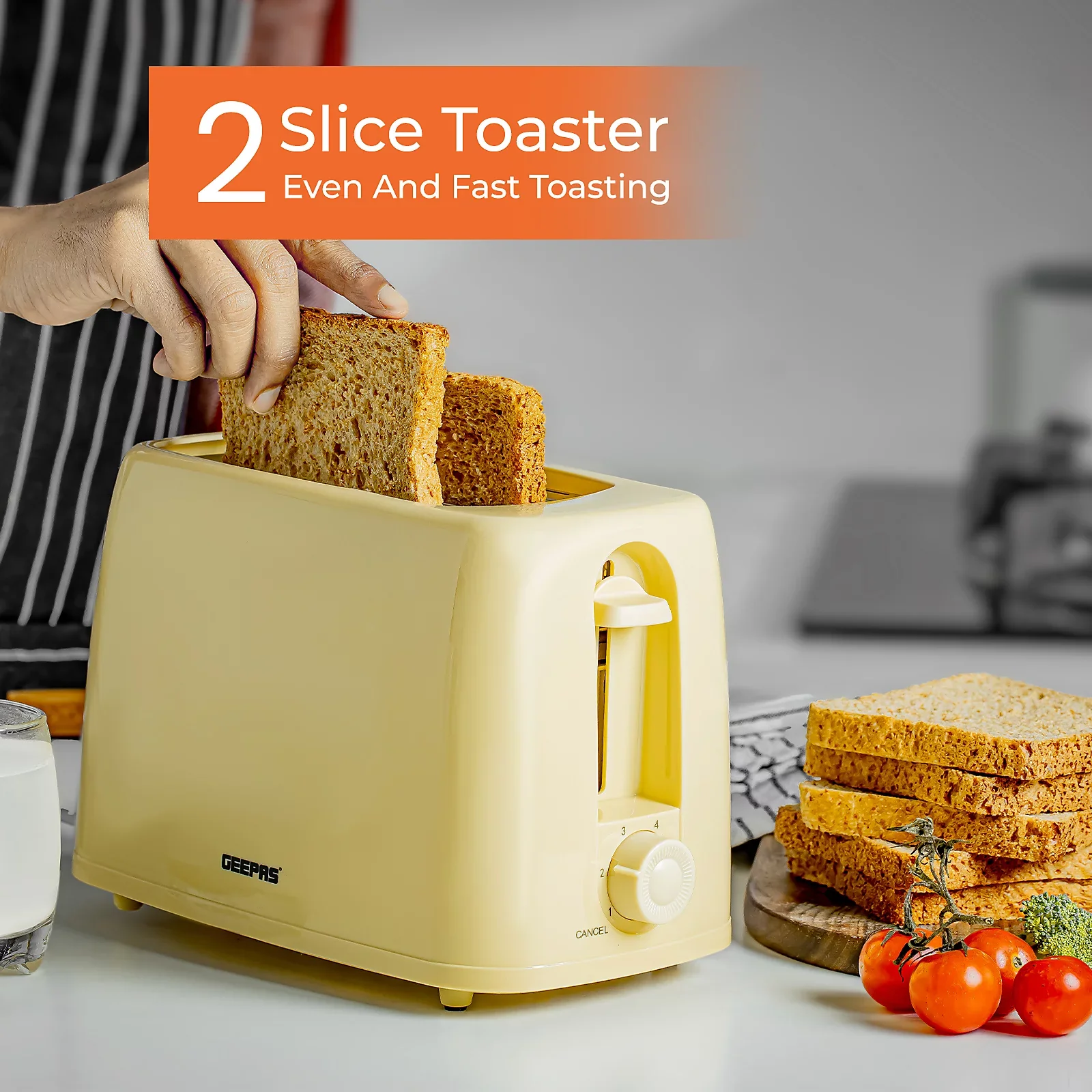 2 Slice Bread Toaster 6 Level Browning Control with Crumb Tray - Image 5