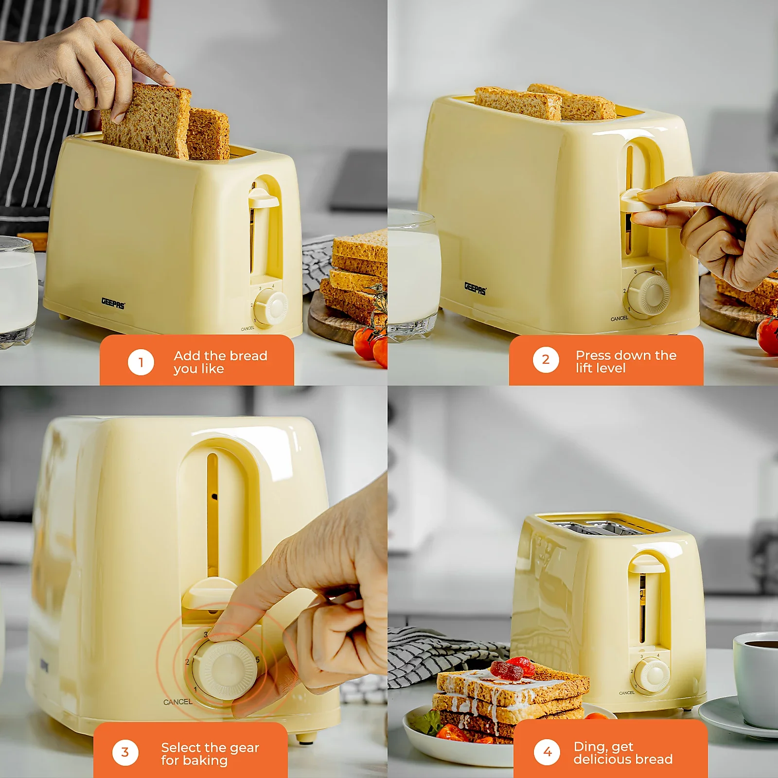 2 Slice Bread Toaster 6 Level Browning Control with Crumb Tray - Image 7