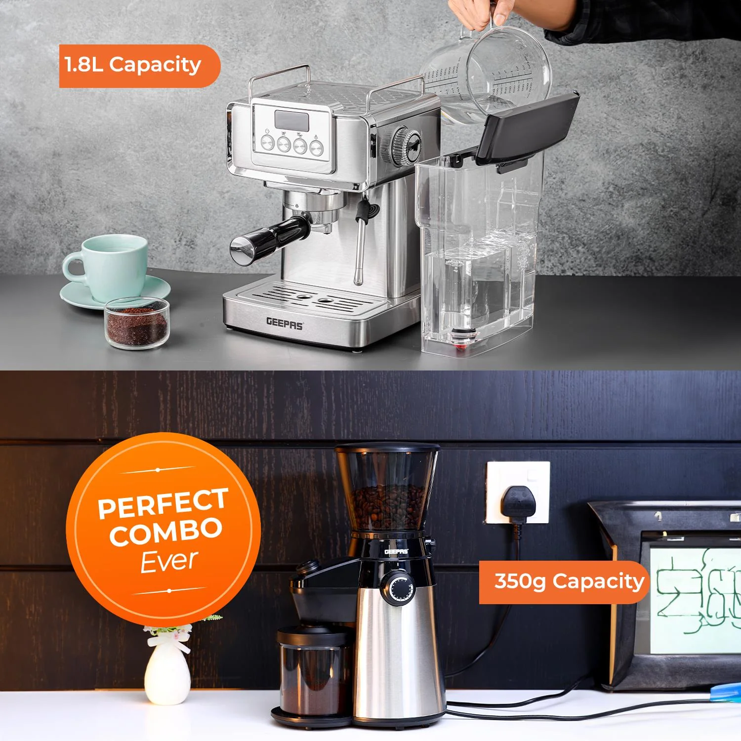 20-Bar Espresso Coffee Machine & Conical Burr Coffee Grinder Set - Image 5