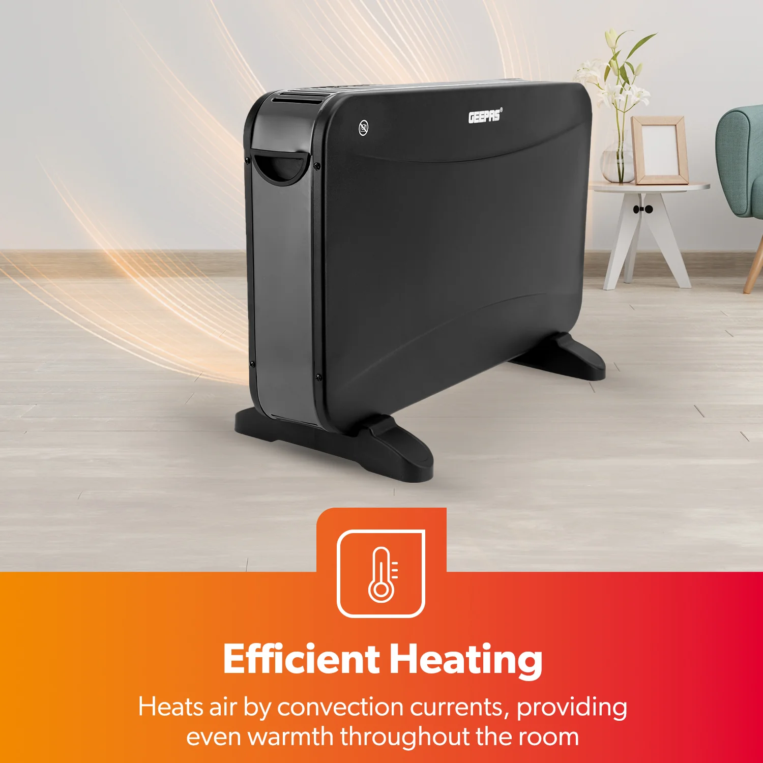 2000W Black Freestanding Convector Heater With Thermostat - Image 3