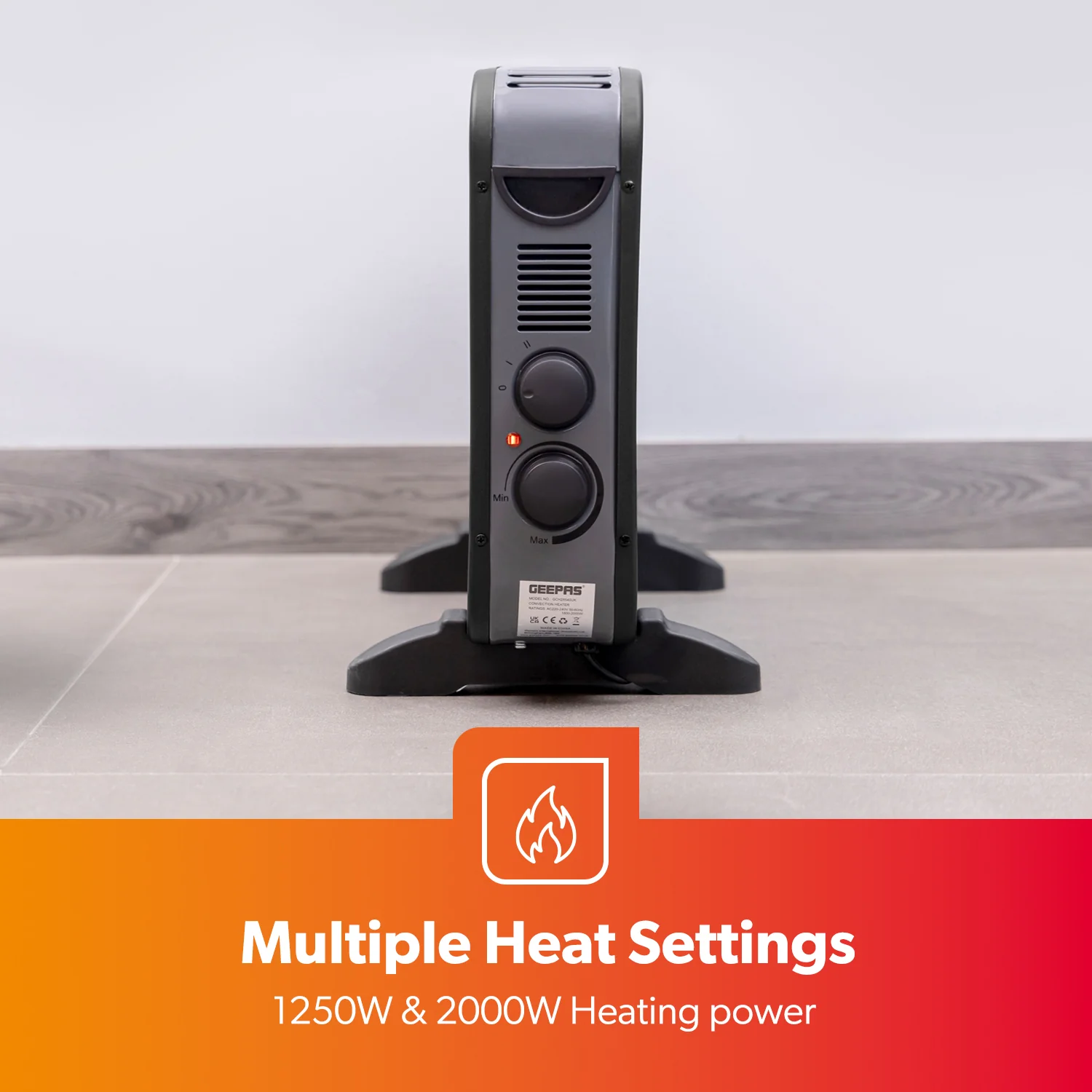 2000W Black Freestanding Convector Heater With Thermostat - Image 5