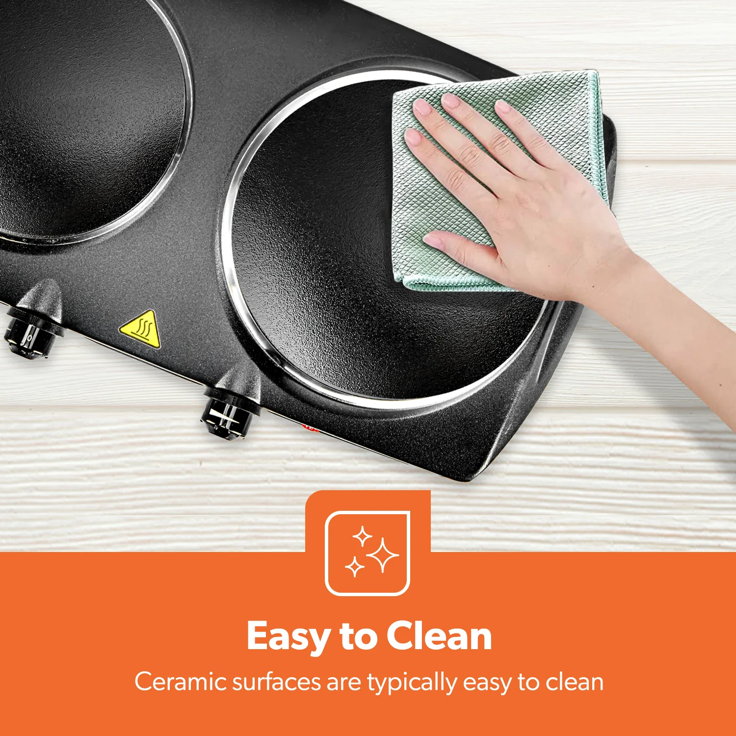 2000W Black Double Burner Portable Ceramic Hot Plate - Image 8