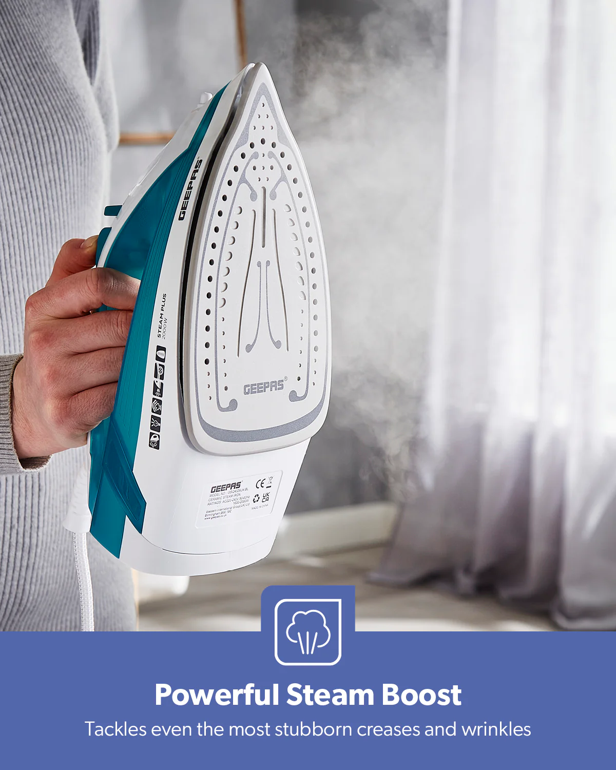 2000W Ceramic Soleplate Dry/Steam Iron 220ML Blue - Image 4