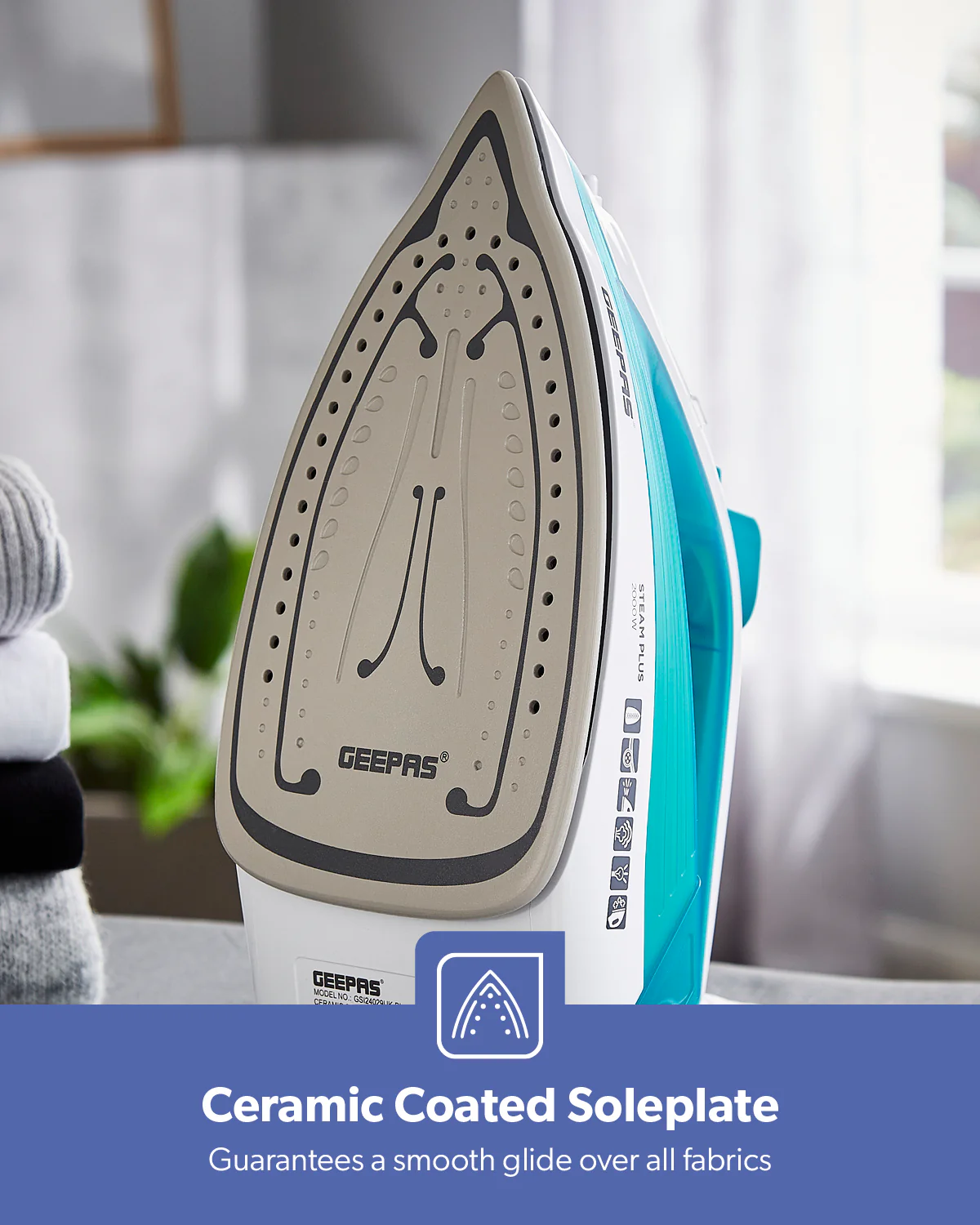 2000W Ceramic Soleplate Dry/Steam Iron 220ML Blue - Image 6