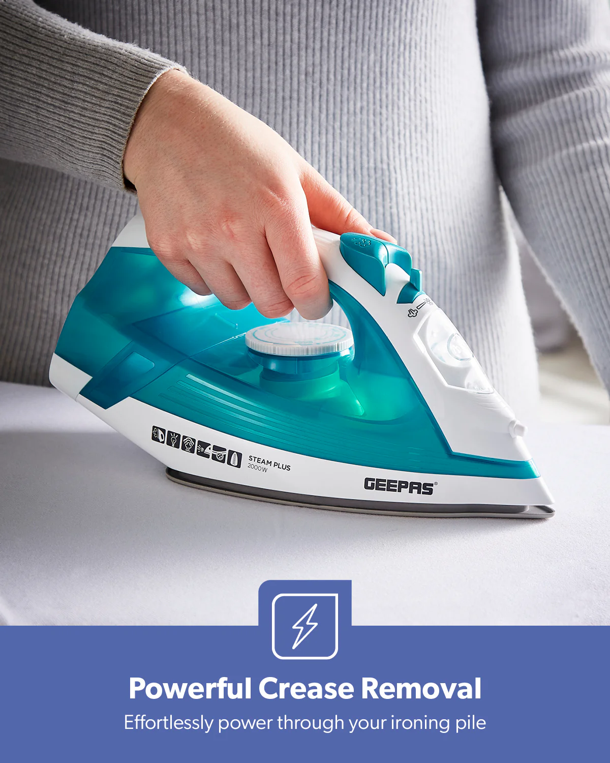 2000W Ceramic Soleplate Dry/Steam Iron 220ML Blue - Image 7
