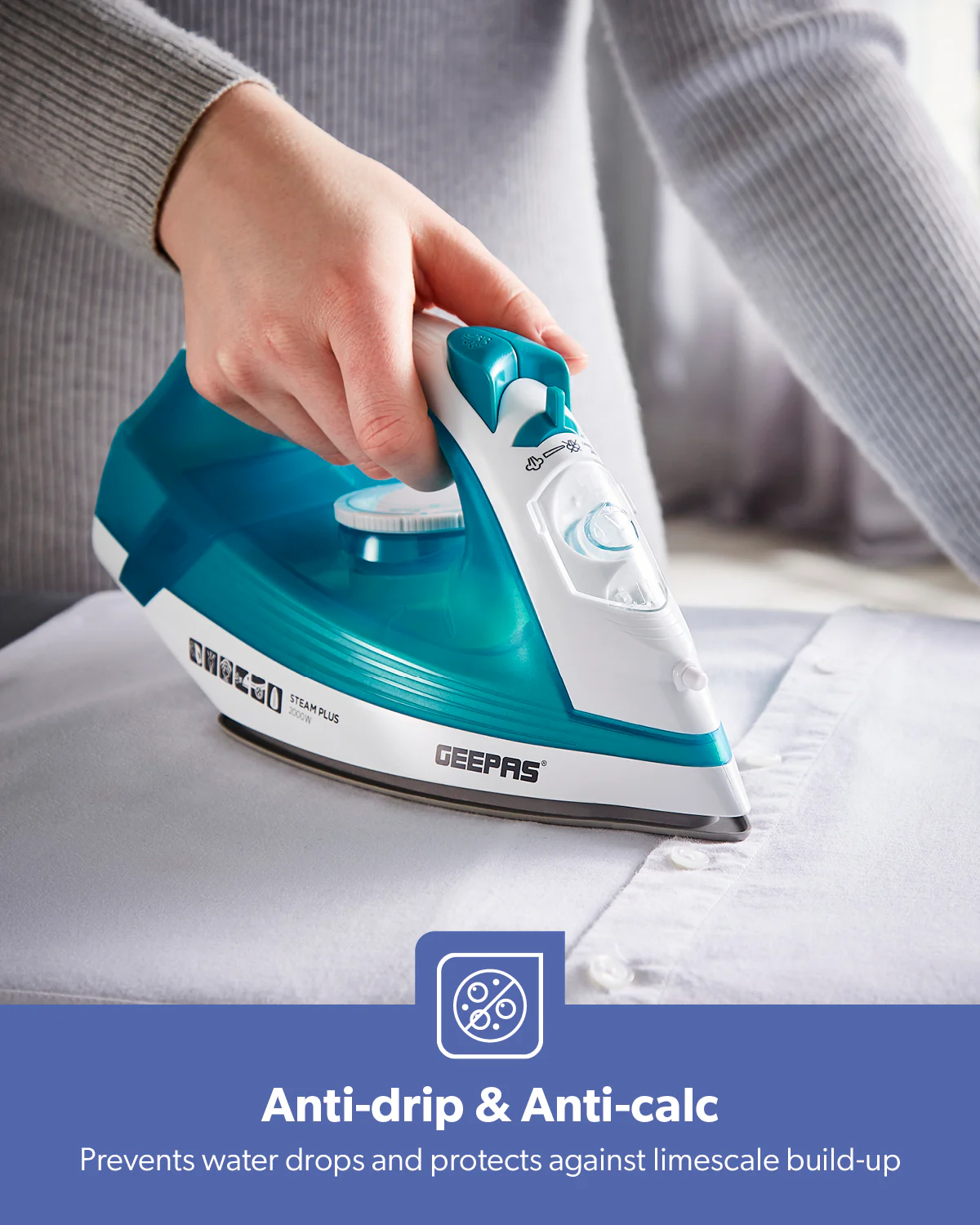 2000W Ceramic Soleplate Dry/Steam Iron 220ML Blue - Image 9