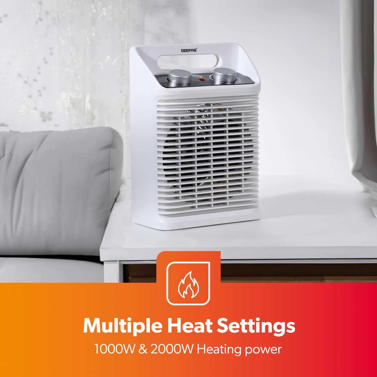 2000W Powerful Box Fan Heater With Adjustable Thermostat - Image 3