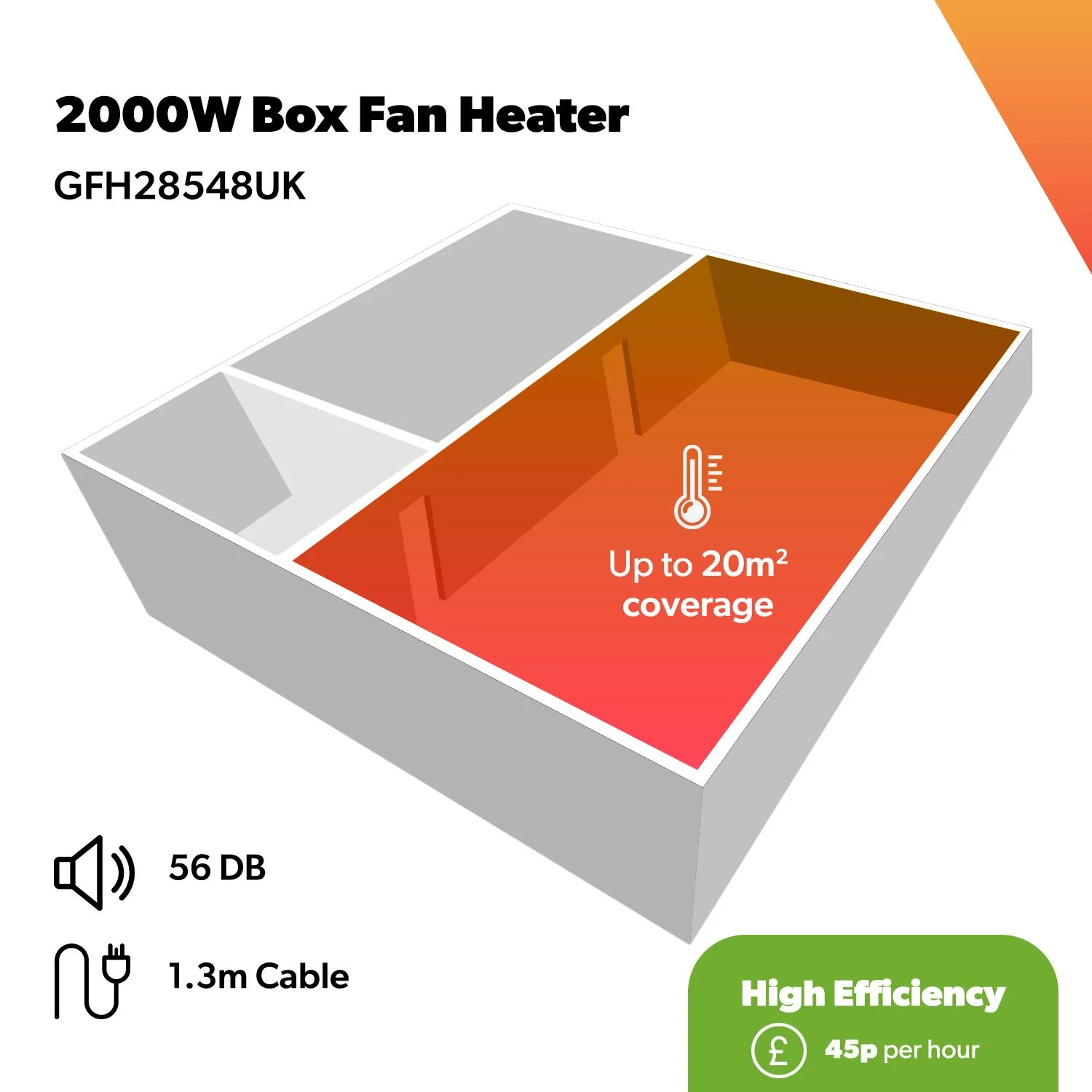 2000W Powerful Box Fan Heater With Adjustable Thermostat - Image 9