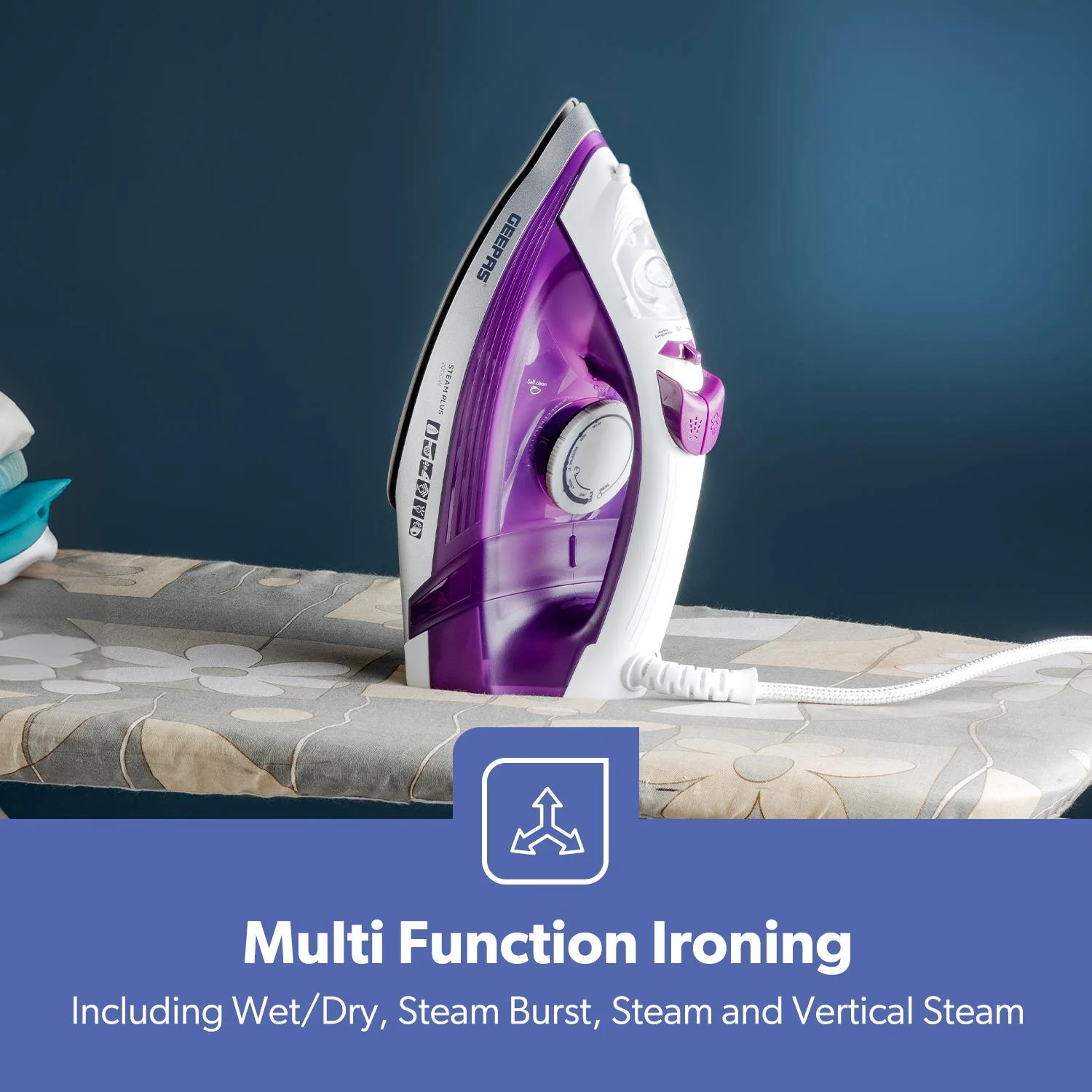 2000W Self Clean Purple Ceramic Soleplate Steam Iron - Image 5