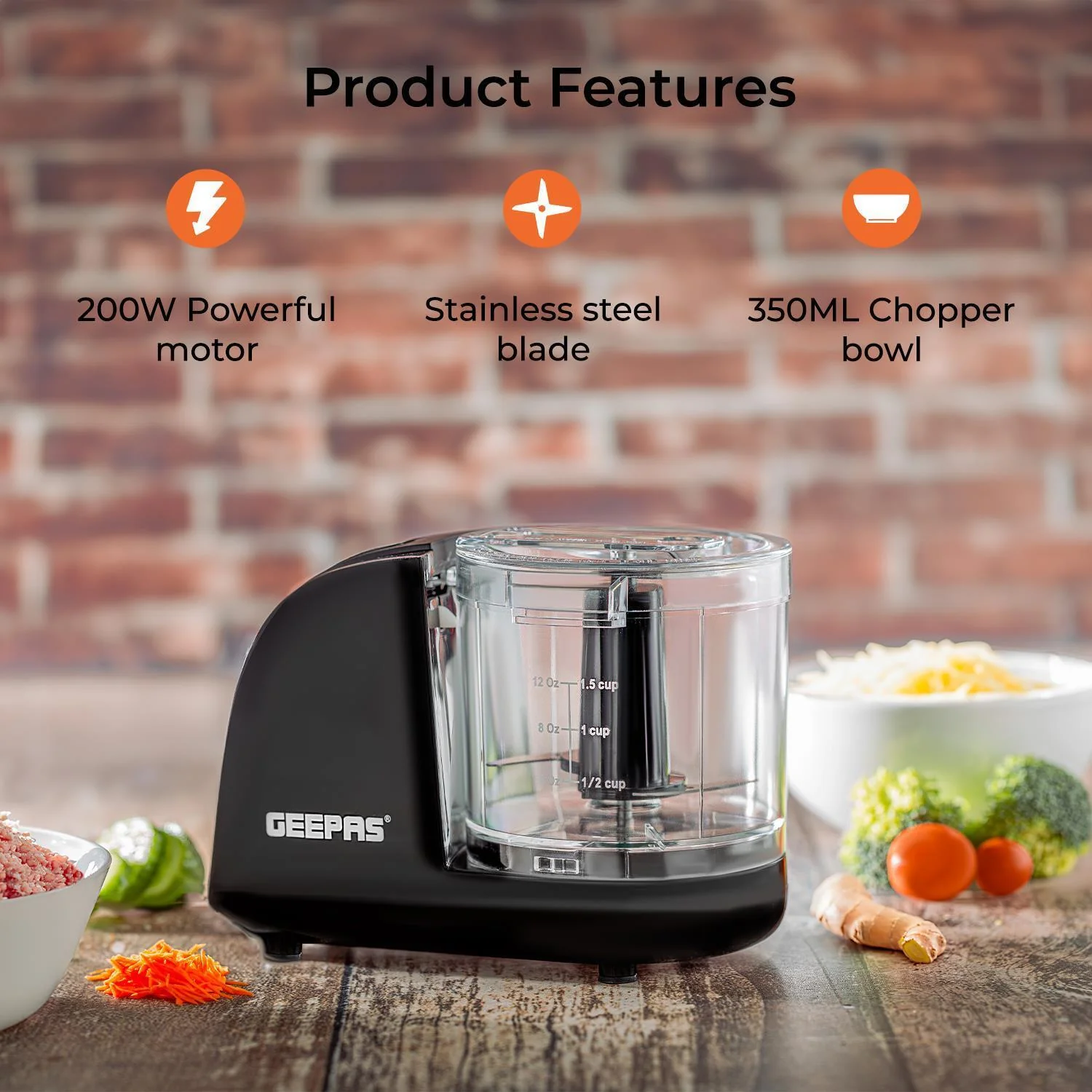 200W Black Multi-Chopper and Mini Food Processor 350ml - Image 2