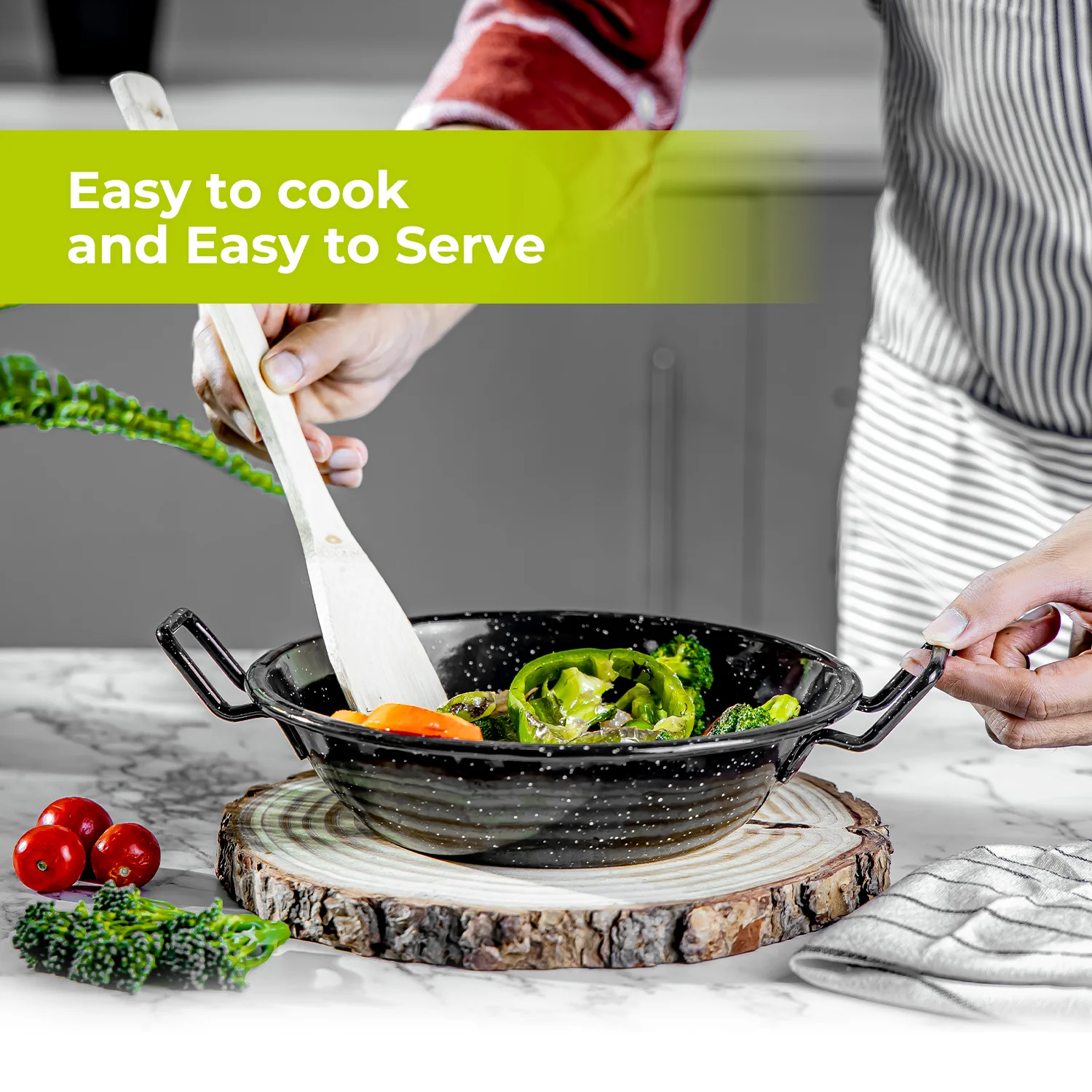 20cm Enamel Coated Non-Stick Deep Paella Wok Pan - Image 5
