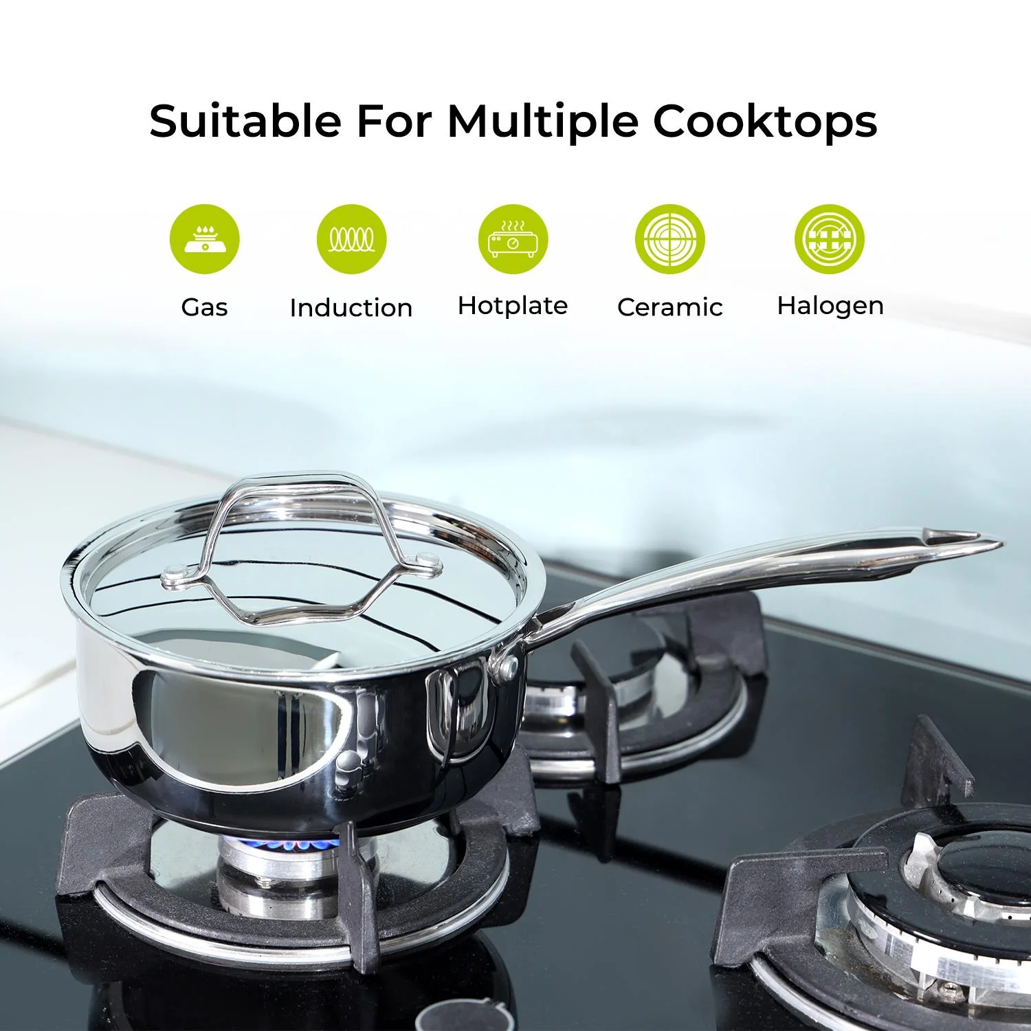 20cm Stainless Steel Tri-Ply Saucepan With Lid - Image 2