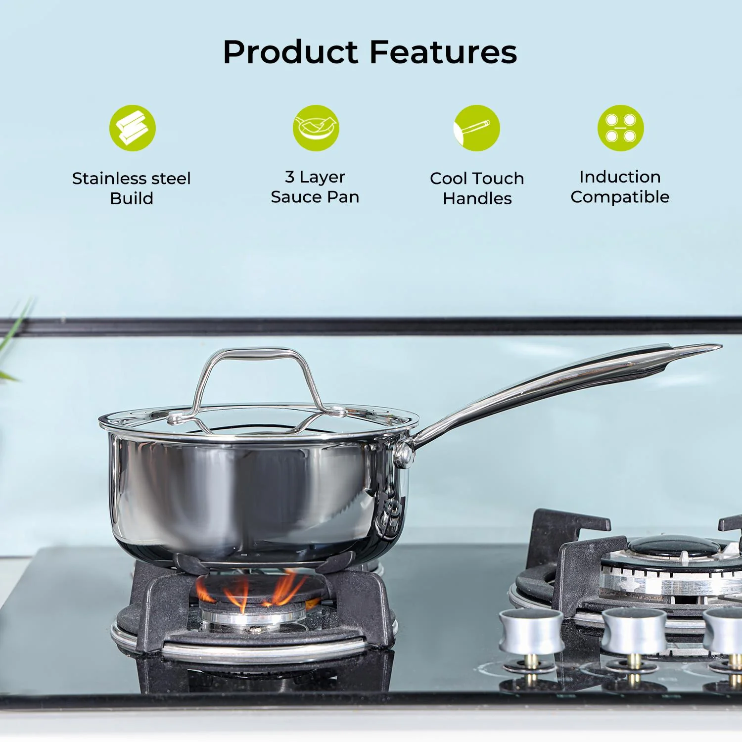 20cm Stainless Steel Tri-Ply Saucepan With Lid - Image 3