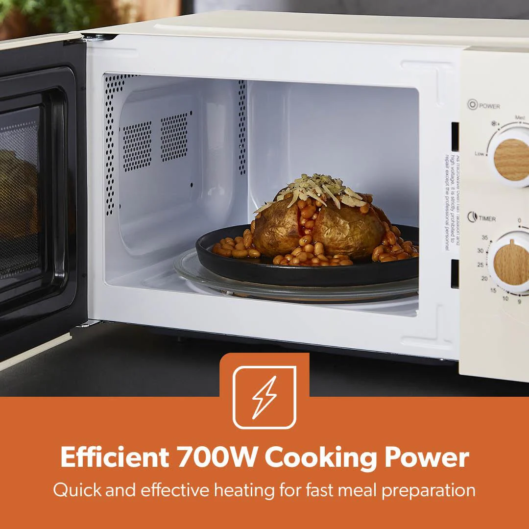 20L Cream NordiQ Solo Microwave Oven With 5 Power Levels 700W - Image 7