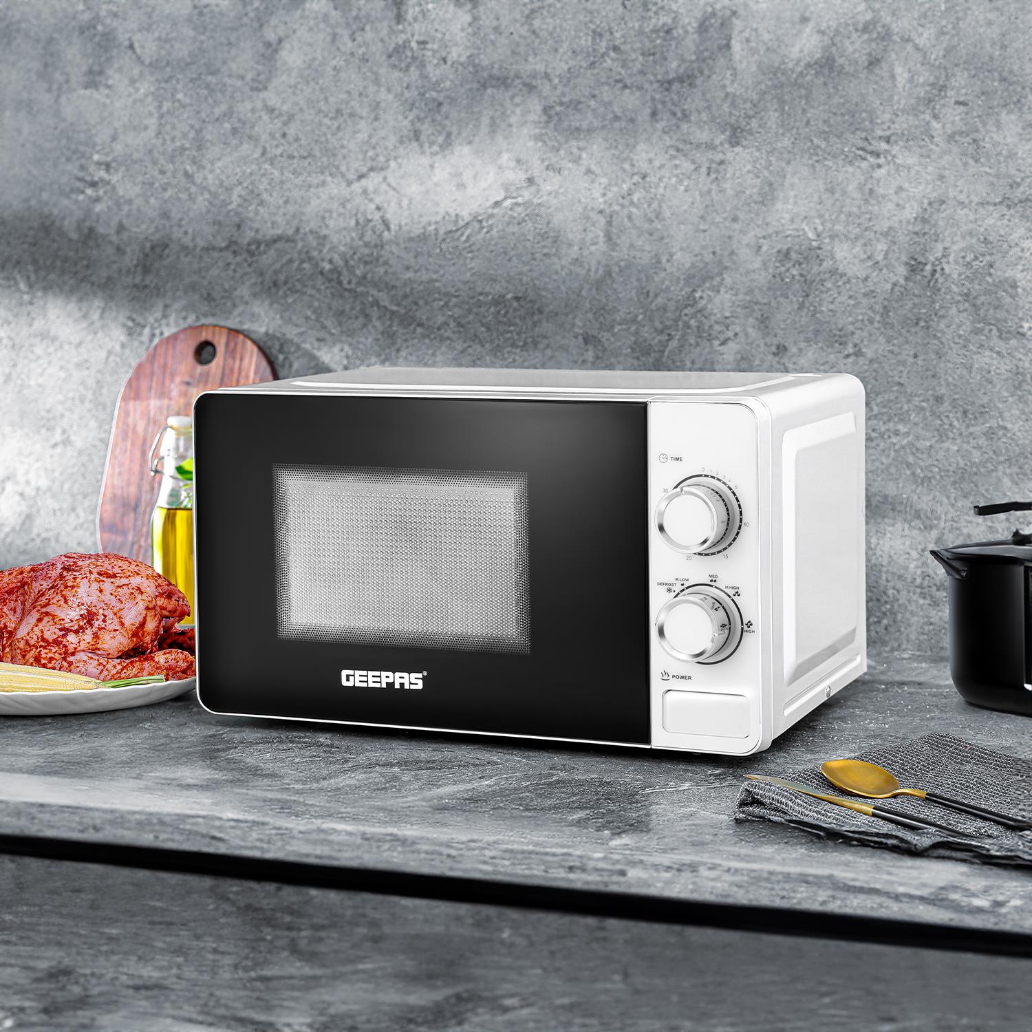 20L Manual Freestanding Microwave With Timer (White & Black) - Image 4