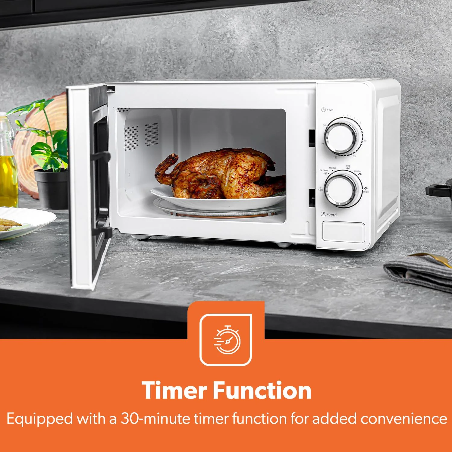 20L Manual Freestanding Microwave With Timer (White & Black) - Image 7