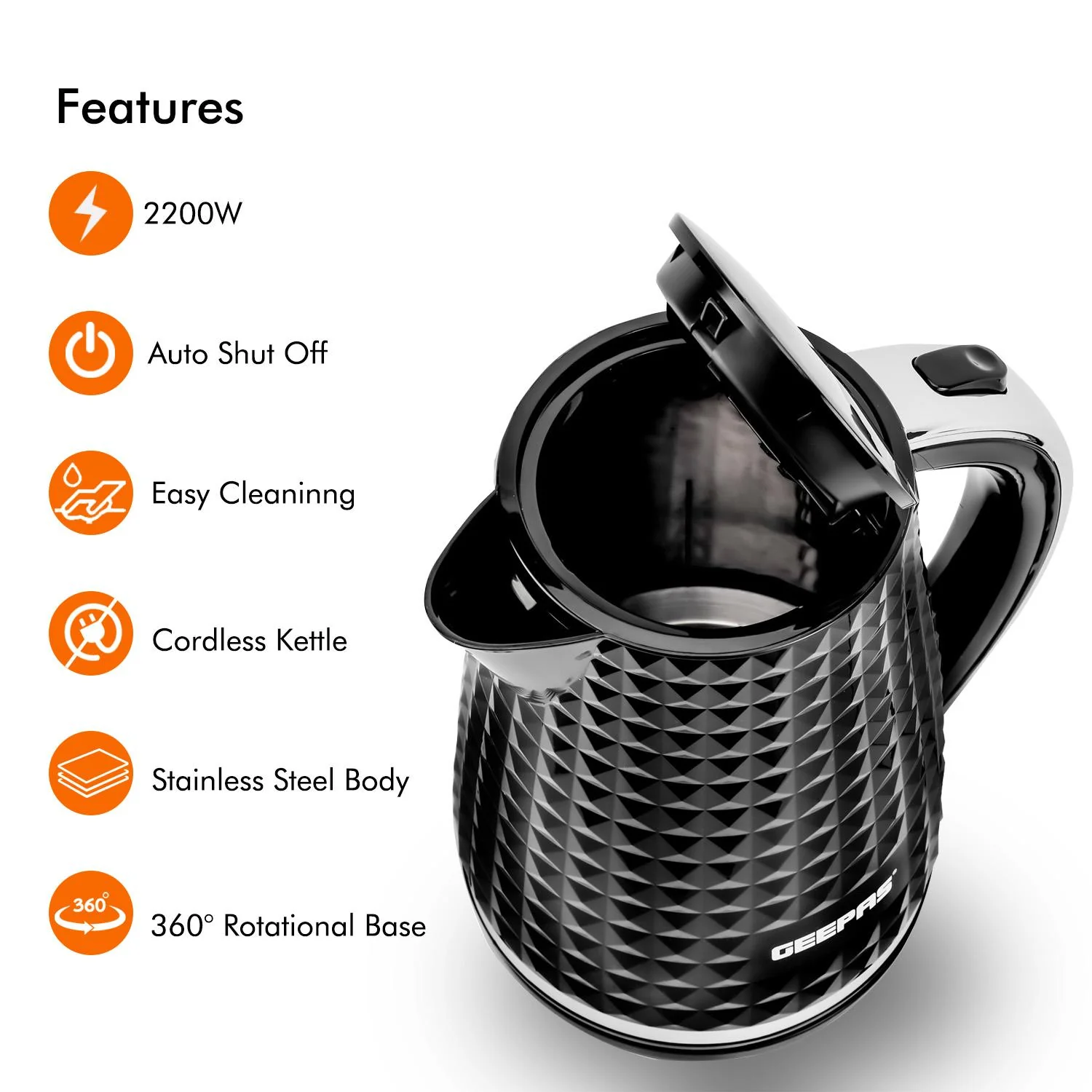 2200W Cordless Electric Jug Kettle with 1.7L Capacity - Image 4