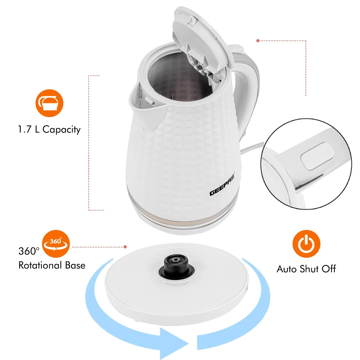 2200W Cordless Electric Jug Kettle with 1.7L Capacity - Image 5
