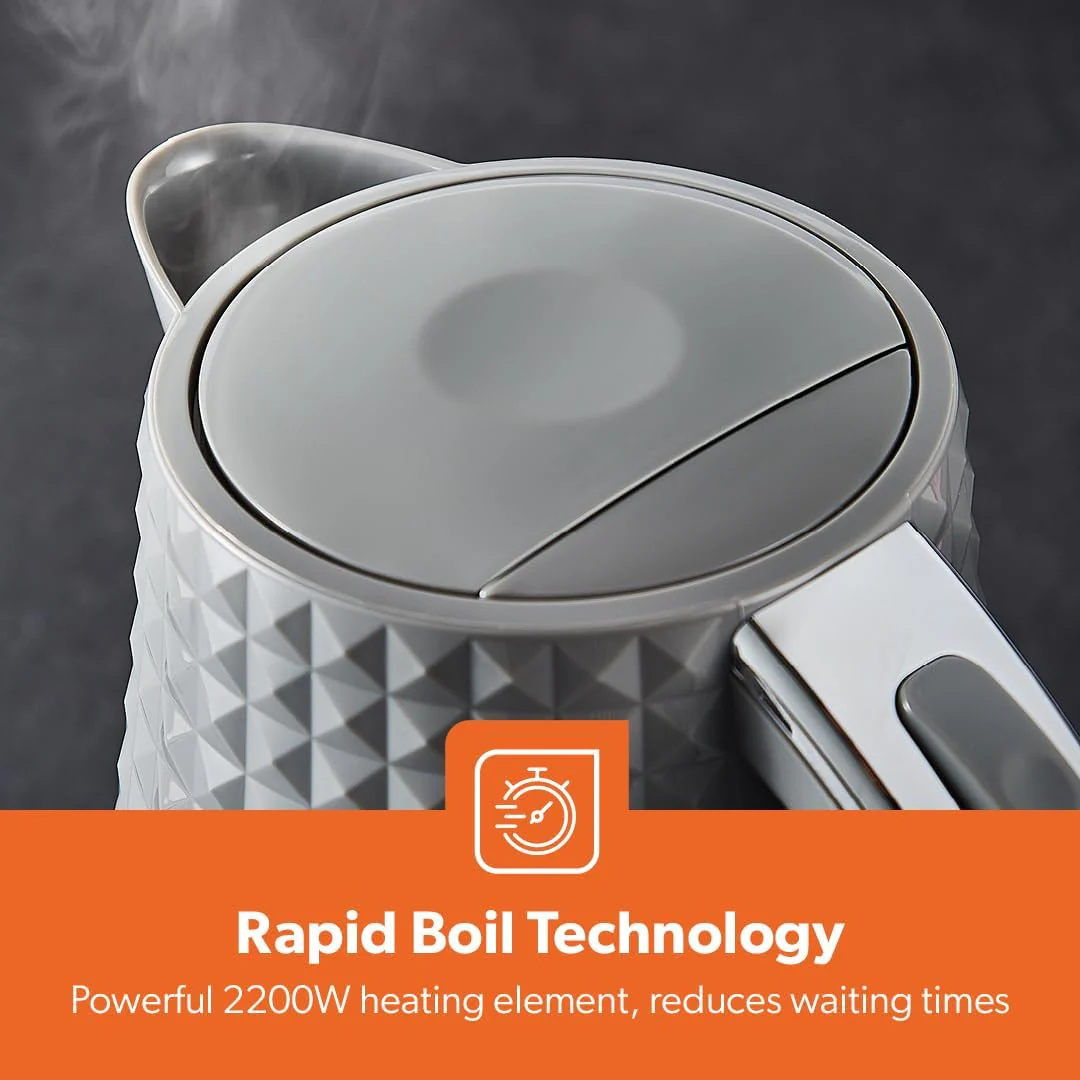 2200W 'Argyle' Rapid Boil Kettle and Toaster Set In Grey - Image 8