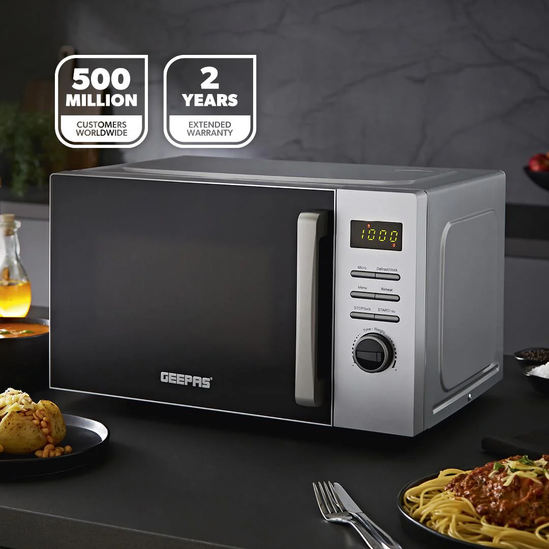 23L Digital Microwave Oven With Auto Cook, Defrost & LED Display, Silver - Image 2