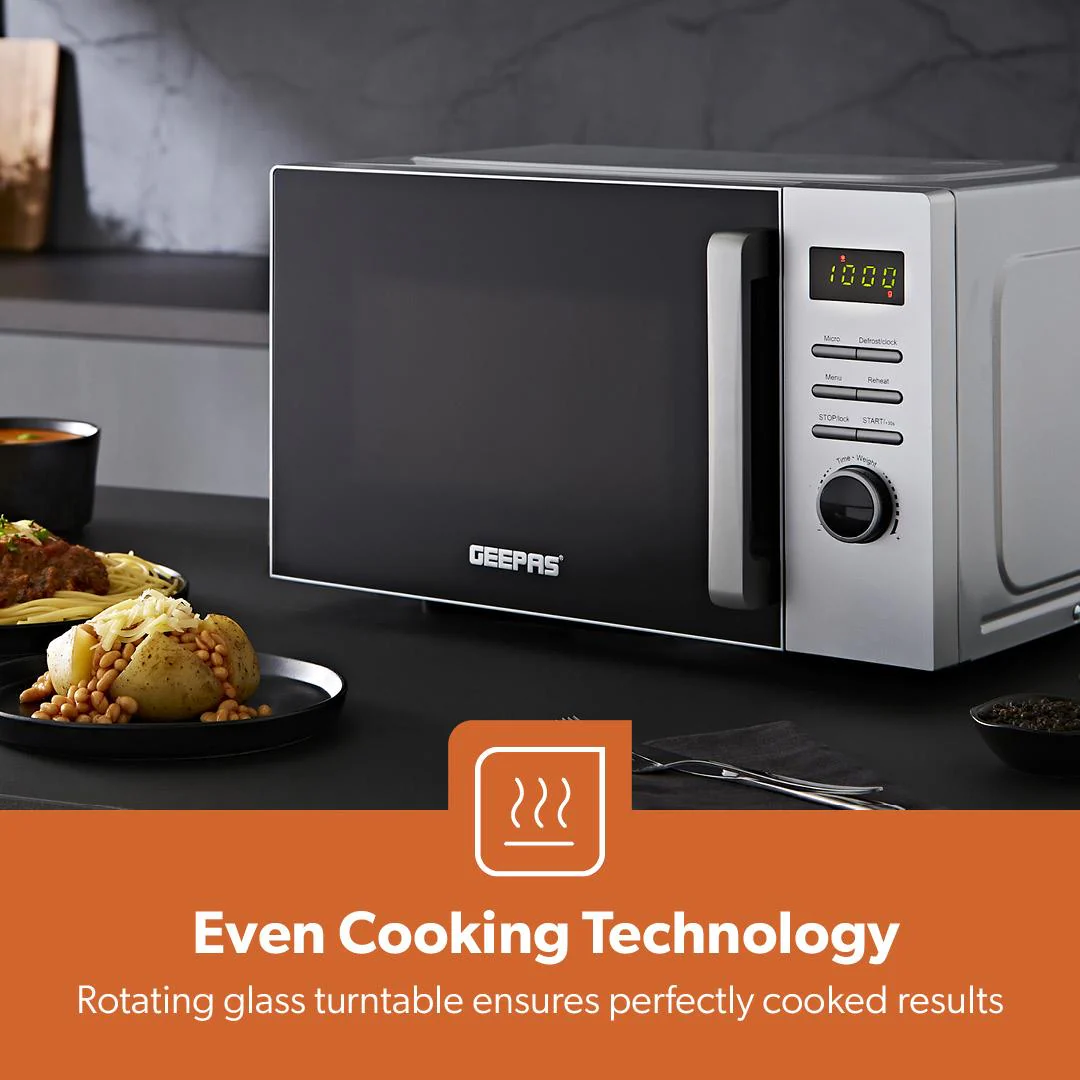 23L Digital Microwave Oven With Auto Cook, Defrost & LED Display, Silver - Image 3