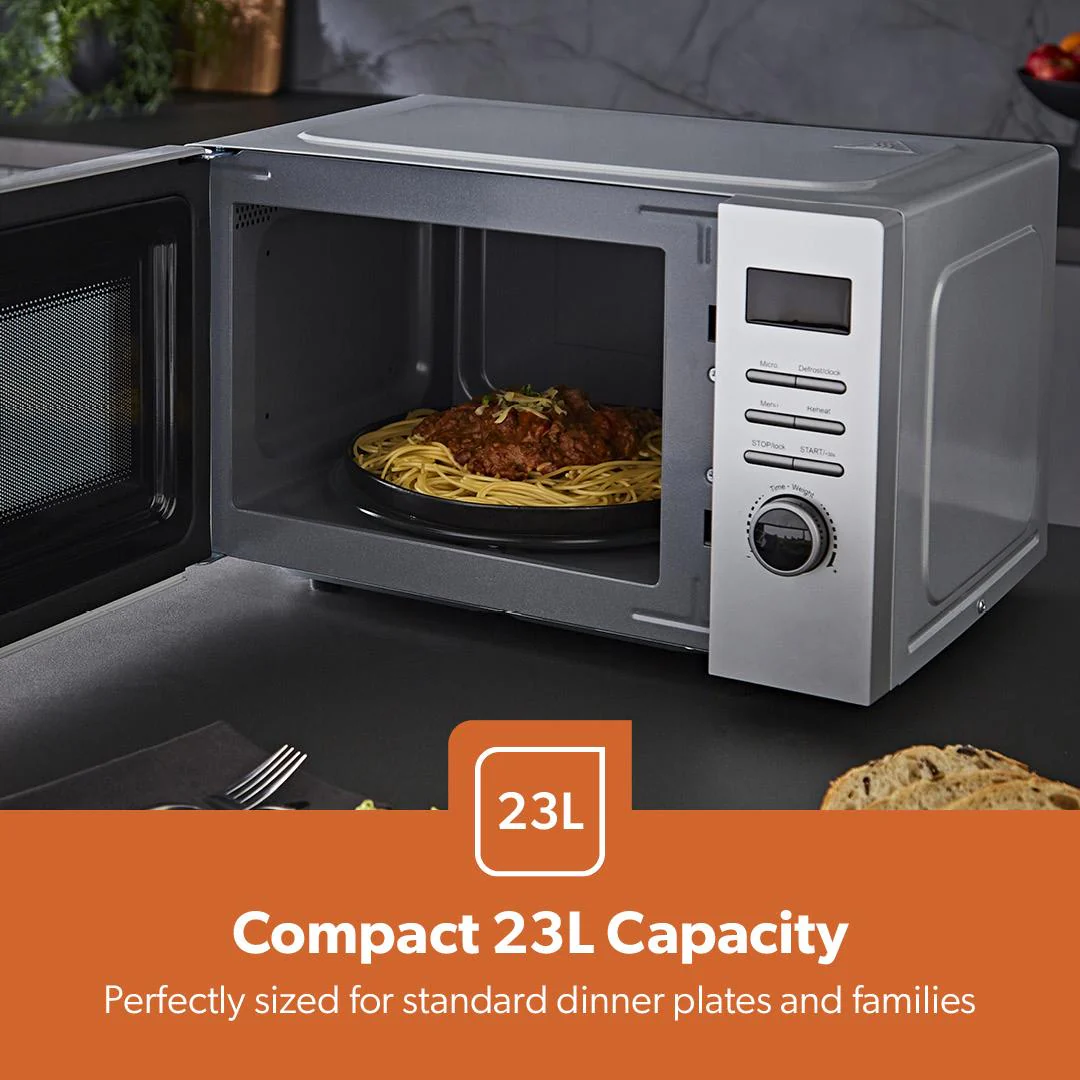 23L Digital Microwave Oven With Auto Cook, Defrost & LED Display, Silver - Image 5