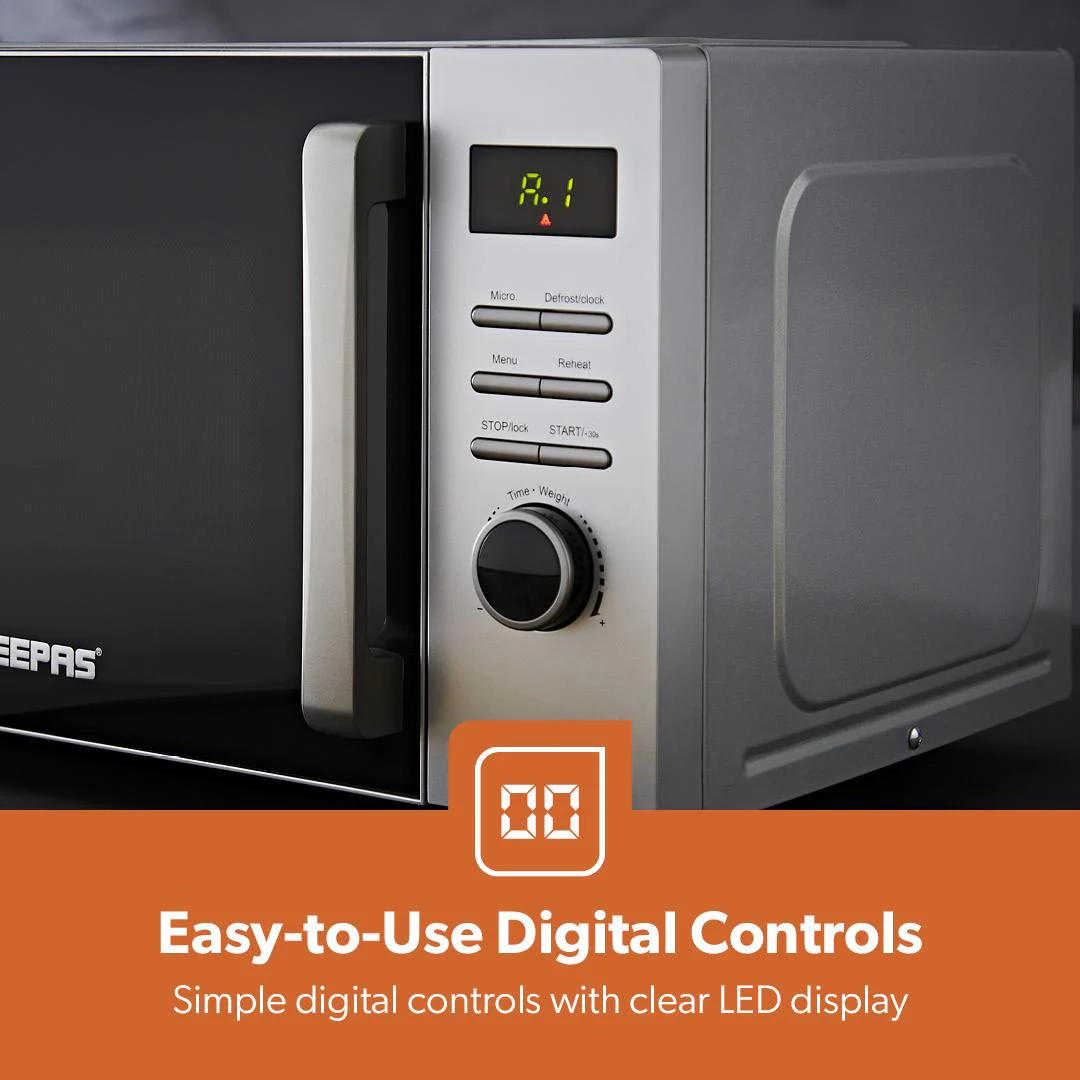 23L Digital Microwave Oven With Auto Cook, Defrost & LED Display, Silver - Image 7