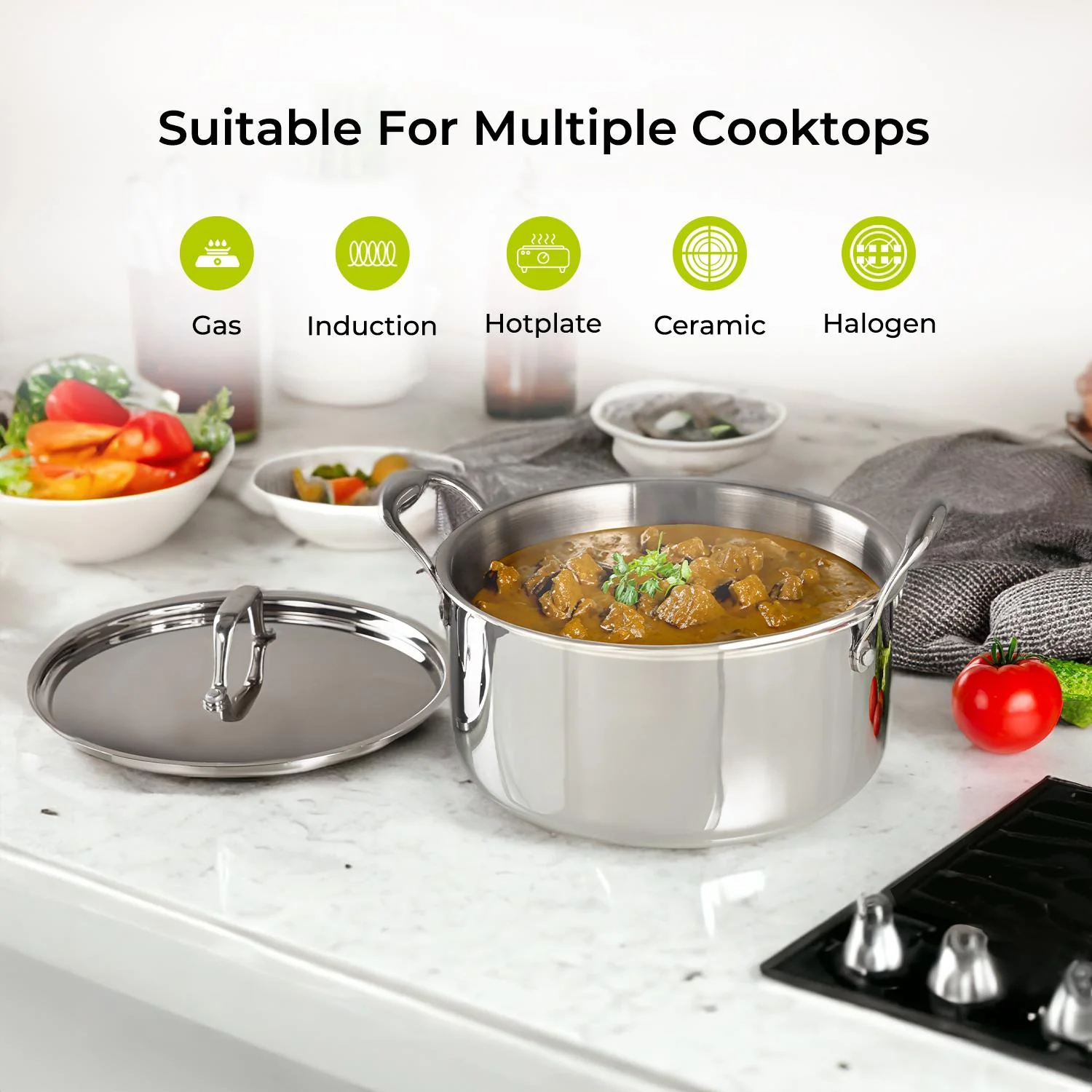 24cm Triply Stainless Steel Casserole Dish With Lid - Image 2