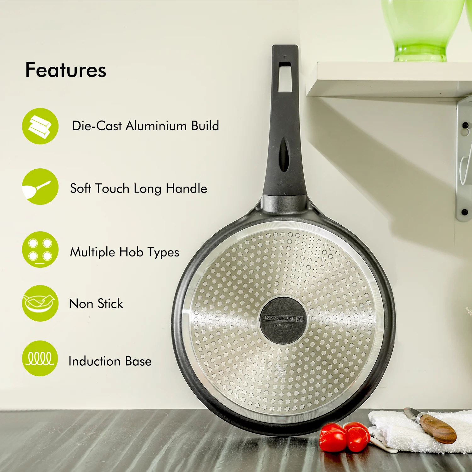 25cm Grey Die-Cast Aluminium Non-Stick Tawa Crepe Pan - Image 2
