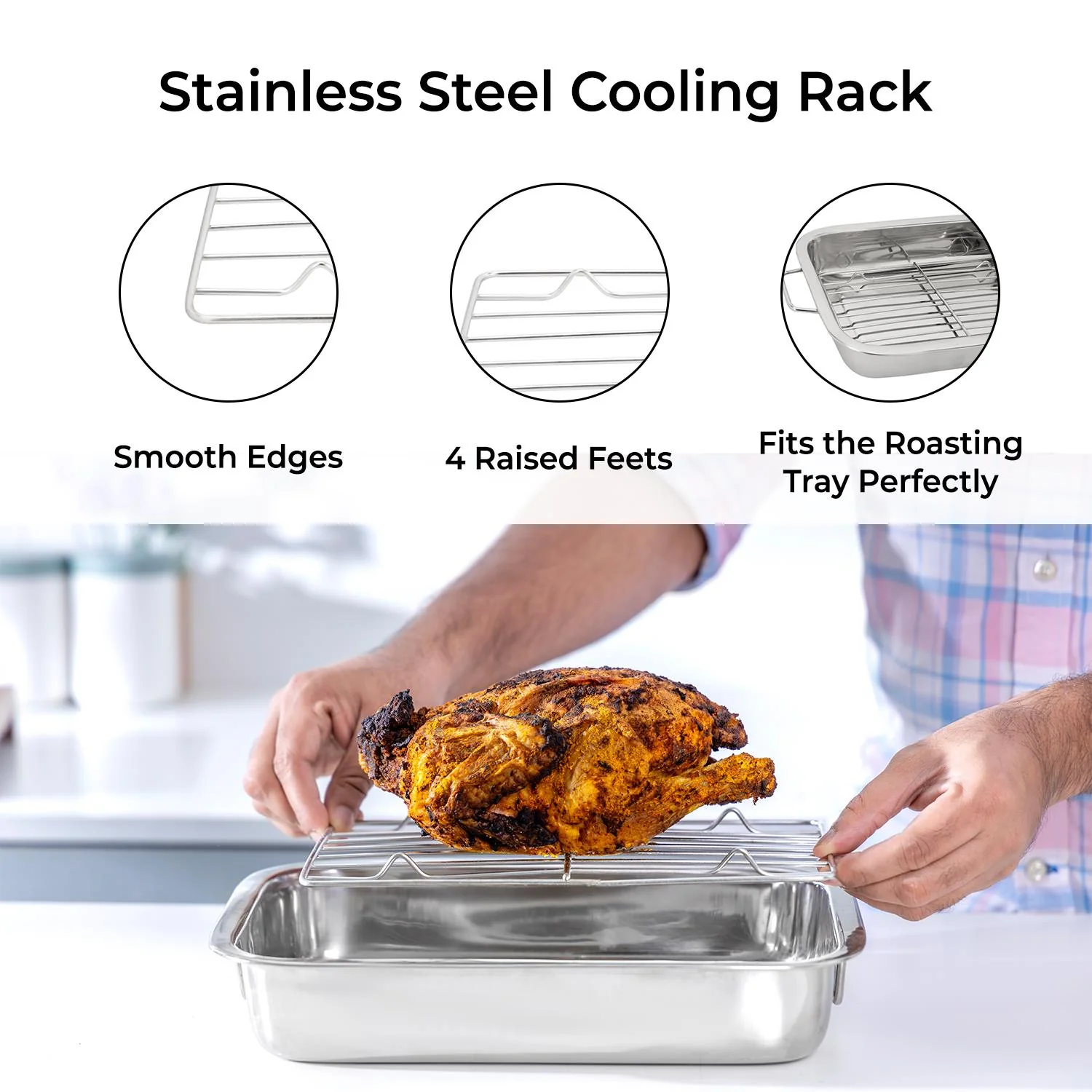 25cm Stainless Steel Roasting and Baking Grill Tray - Image 4