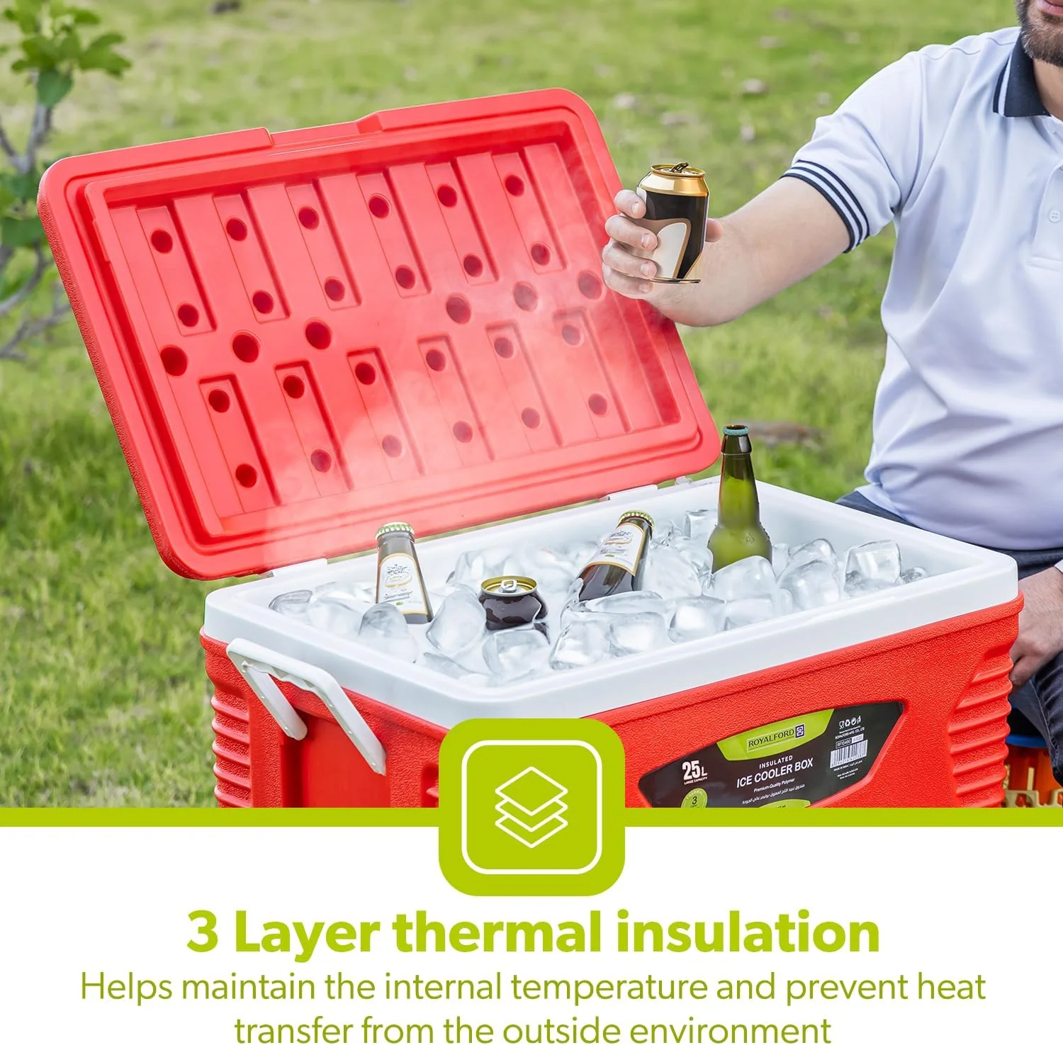 25L Red Insulated Ice Cooler Box For Picnic & Camping - Image 6