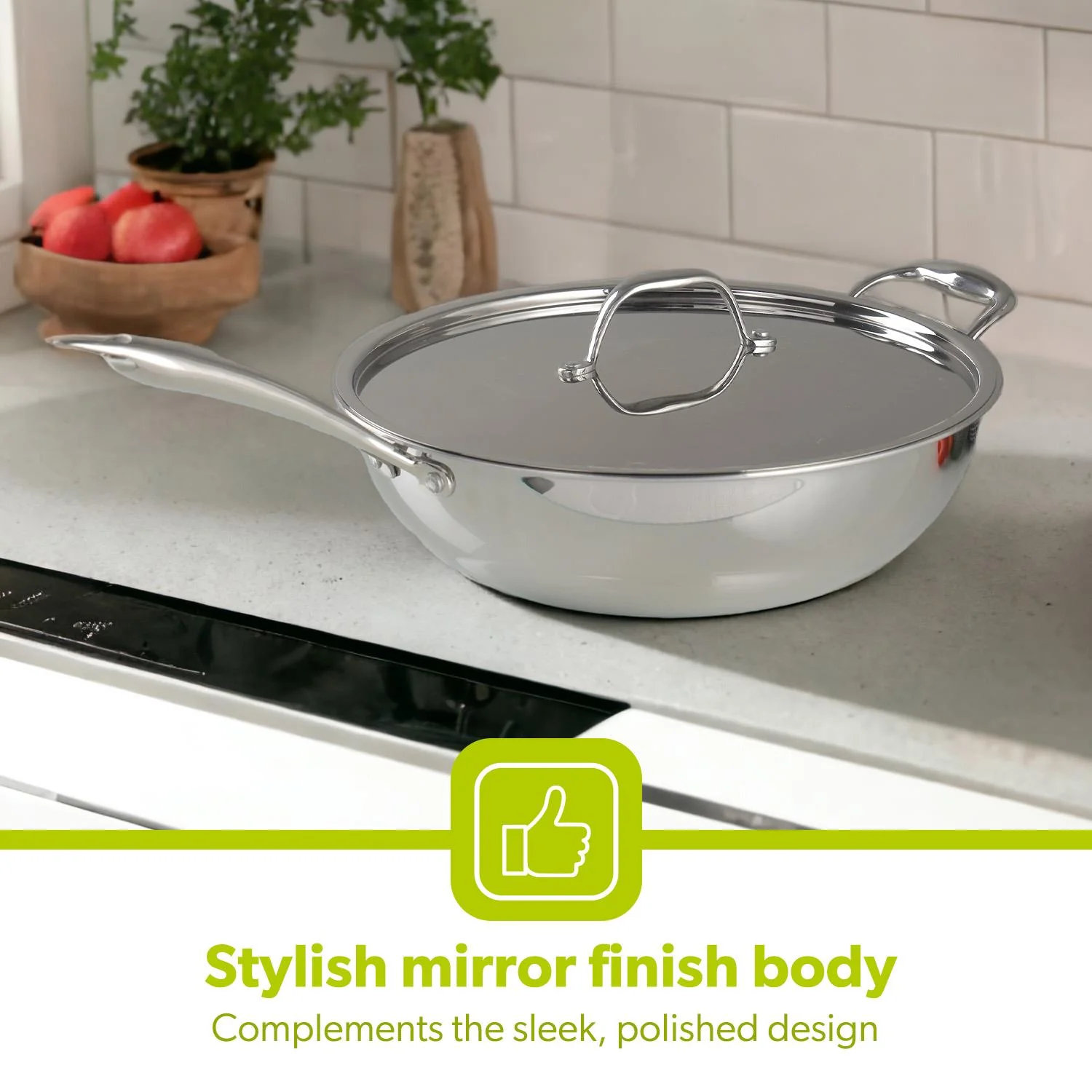 28cm Stainless Steel Tri-Ply Wok Pan With Lid - Image 3