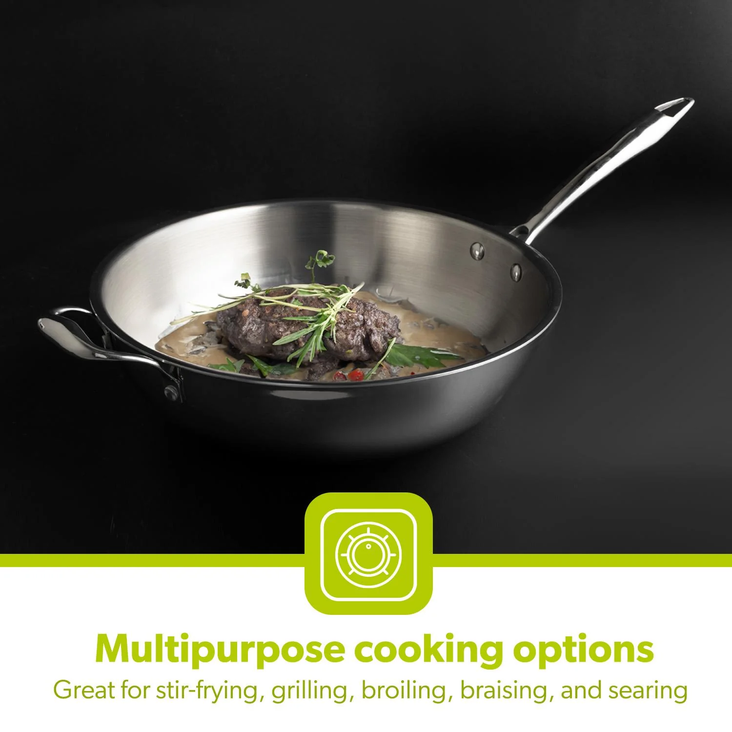 28cm Stainless Steel Tri-Ply Wok Pan With Lid - Image 4
