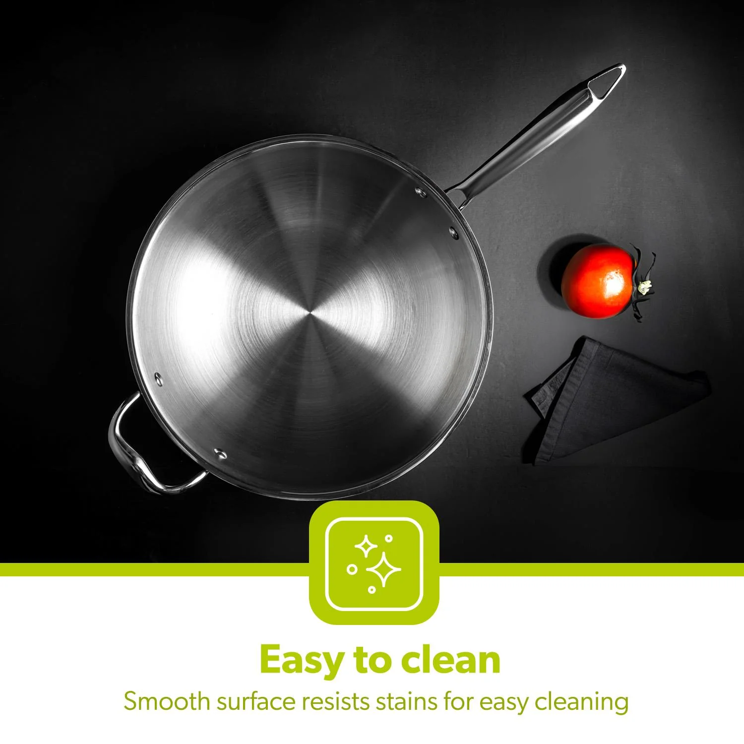 28cm Stainless Steel Tri-Ply Wok Pan With Lid - Image 5