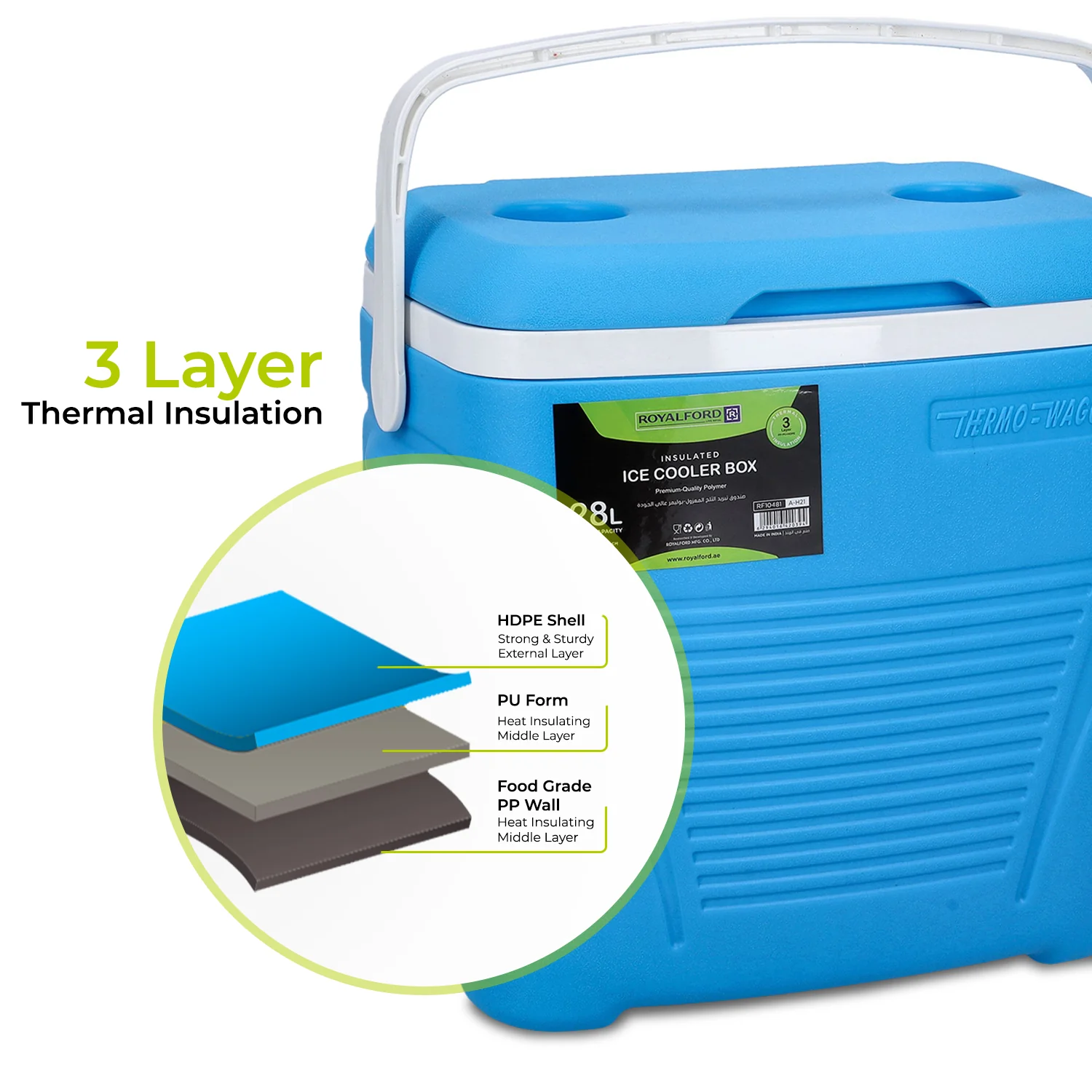 28L Blue Insulated Ice Cooler Box - Image 3
