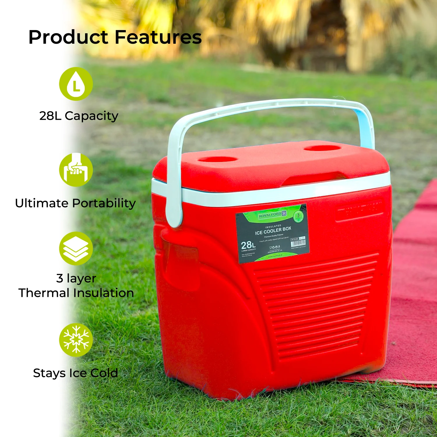 28L Red Insulated Ice Cooler Box - Image 2