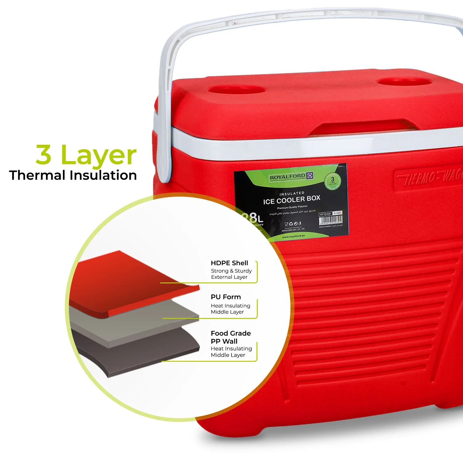 28L Red Insulated Ice Cooler Box - Image 3