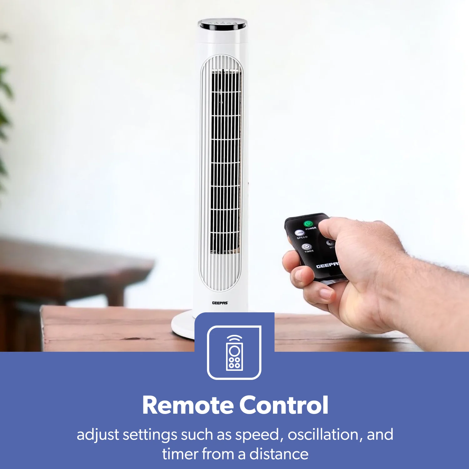 29-Inch Oscillating Tower Fan with 3 Speeds and Remote Control - Image 5