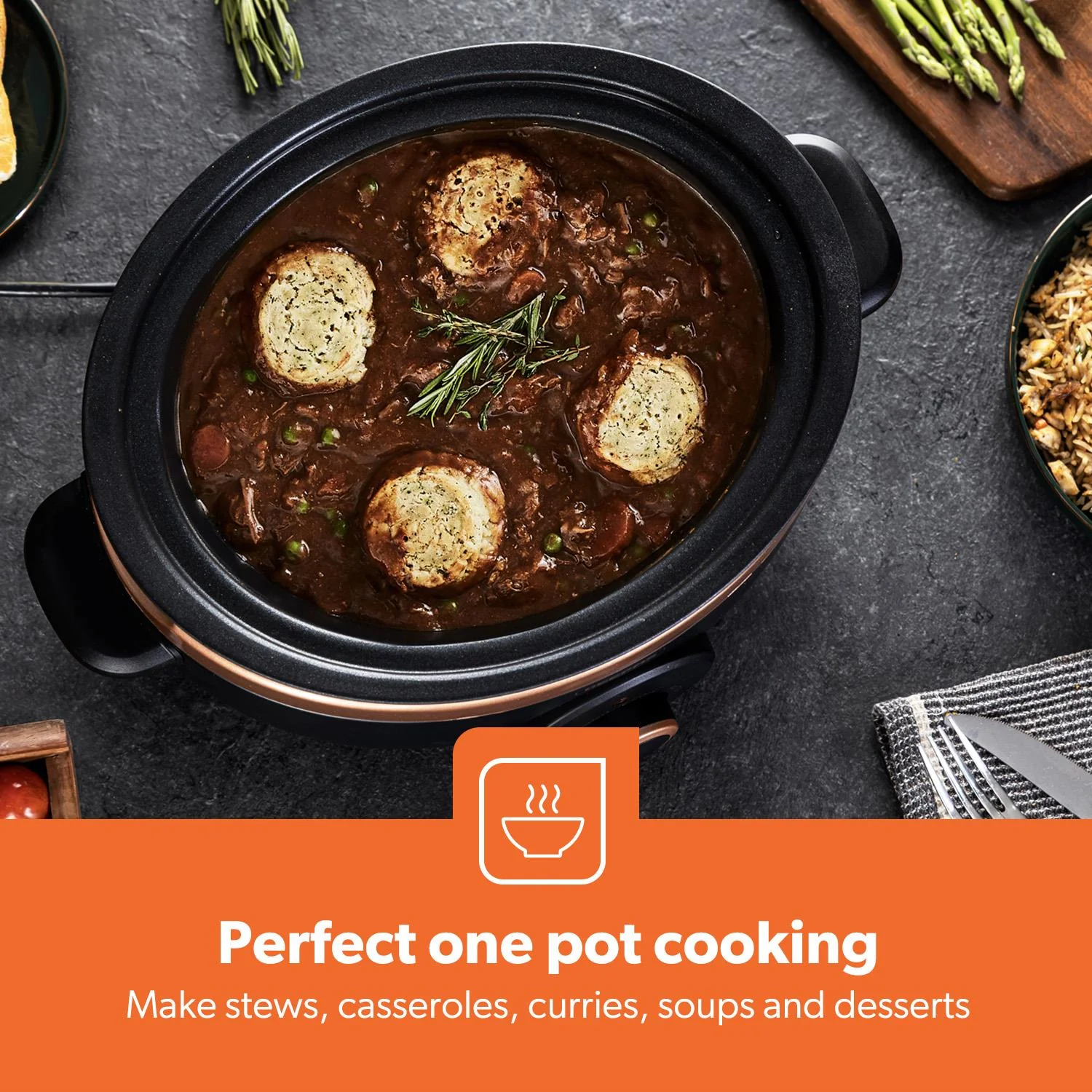 3.5L Black and Gold Matte Slow Cooker With 3 Heat Settings - Image 4