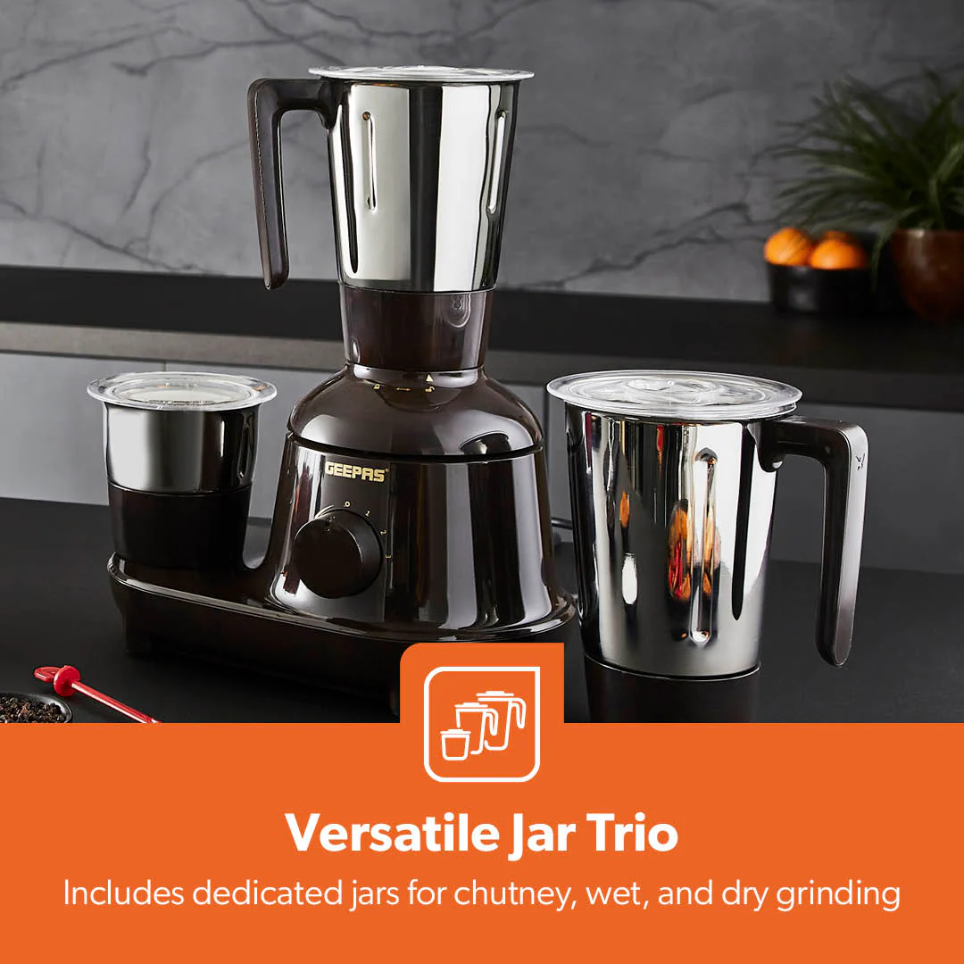 3-in-1 Black Heavy-Duty Wet and Dry Mixer Grinder 750W - Image 4