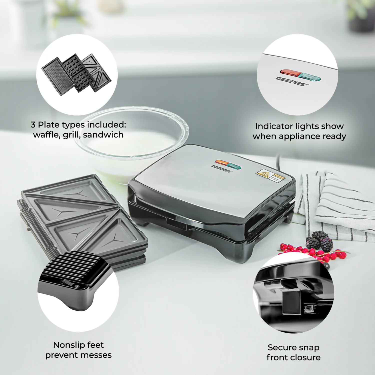 3-in-1 Interchangeable Sandwich Maker, Grill & Waffle Maker - Image 4