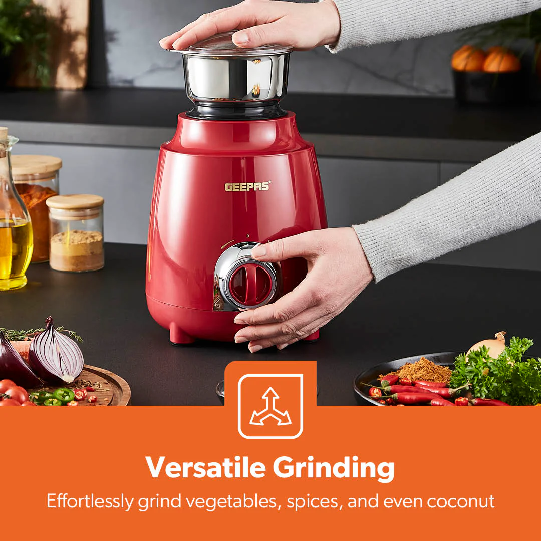 3-In-1 Red Stainless Steel Wet and Dry Mixer Grinder 600W - Image 6