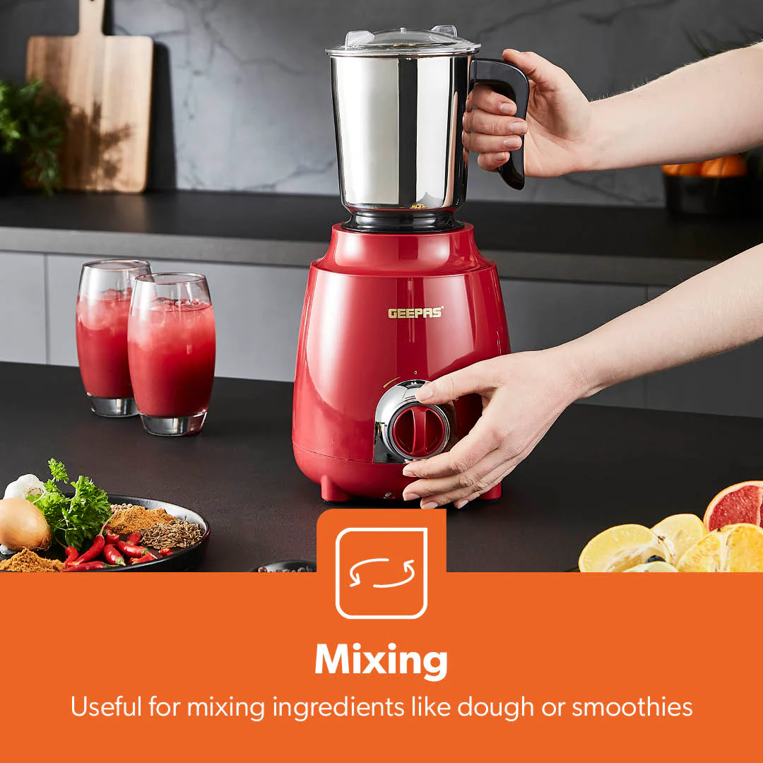 3-In-1 Red Stainless Steel Wet and Dry Mixer Grinder 600W - Image 7