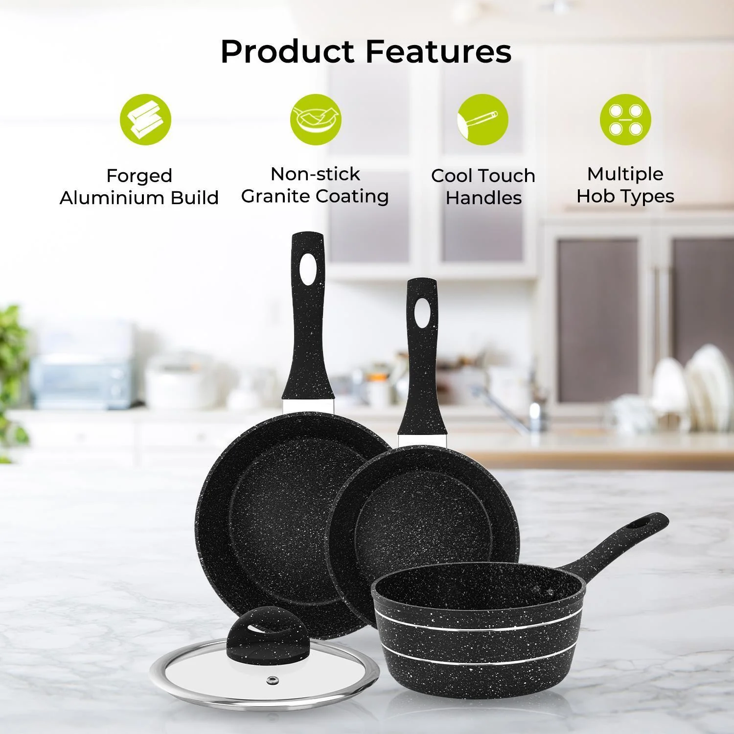 3-Piece Forged Aluminium Induction Granite Saucepan Set - Image 2