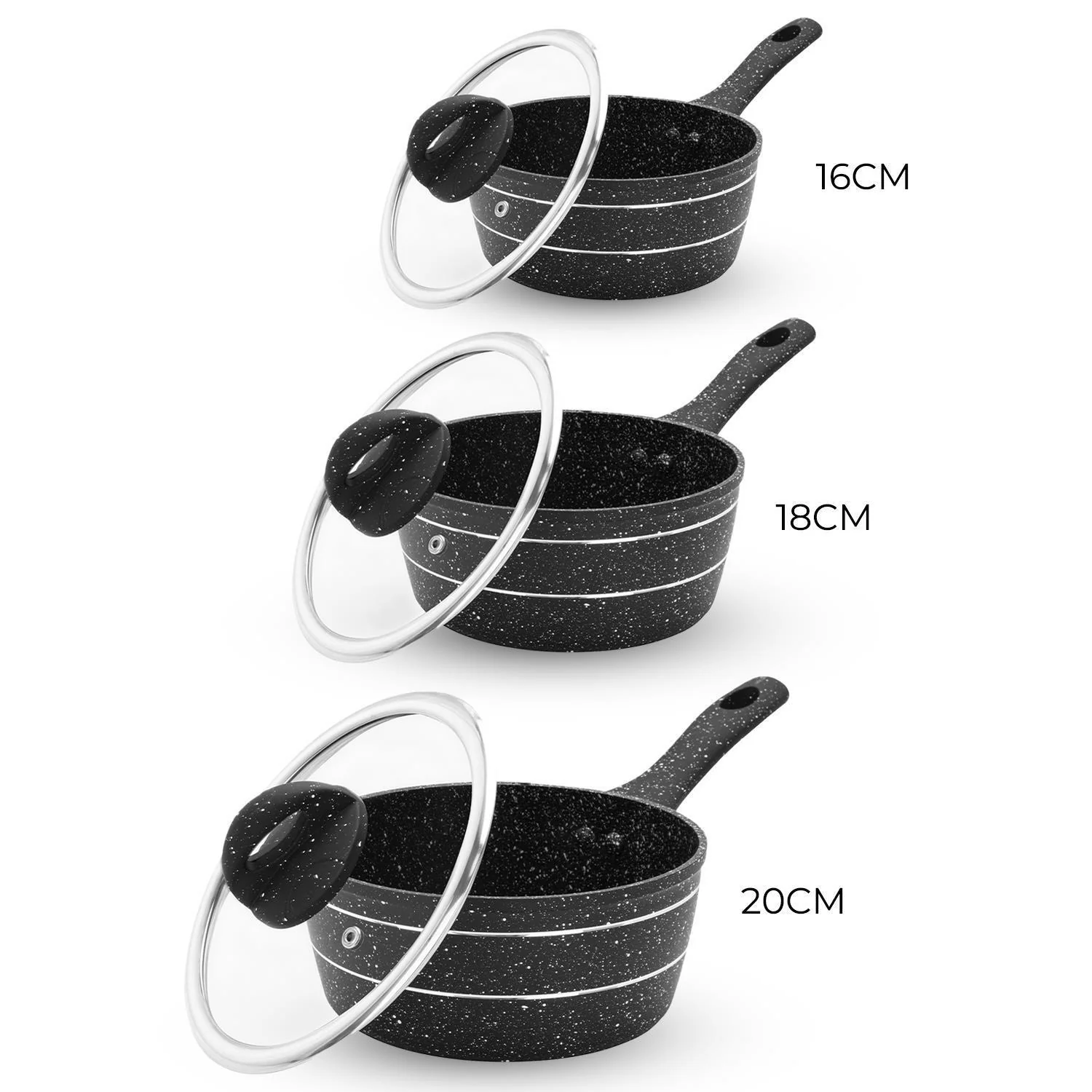 3-Piece Forged Aluminium Induction Granite Saucepan Set - Image 3